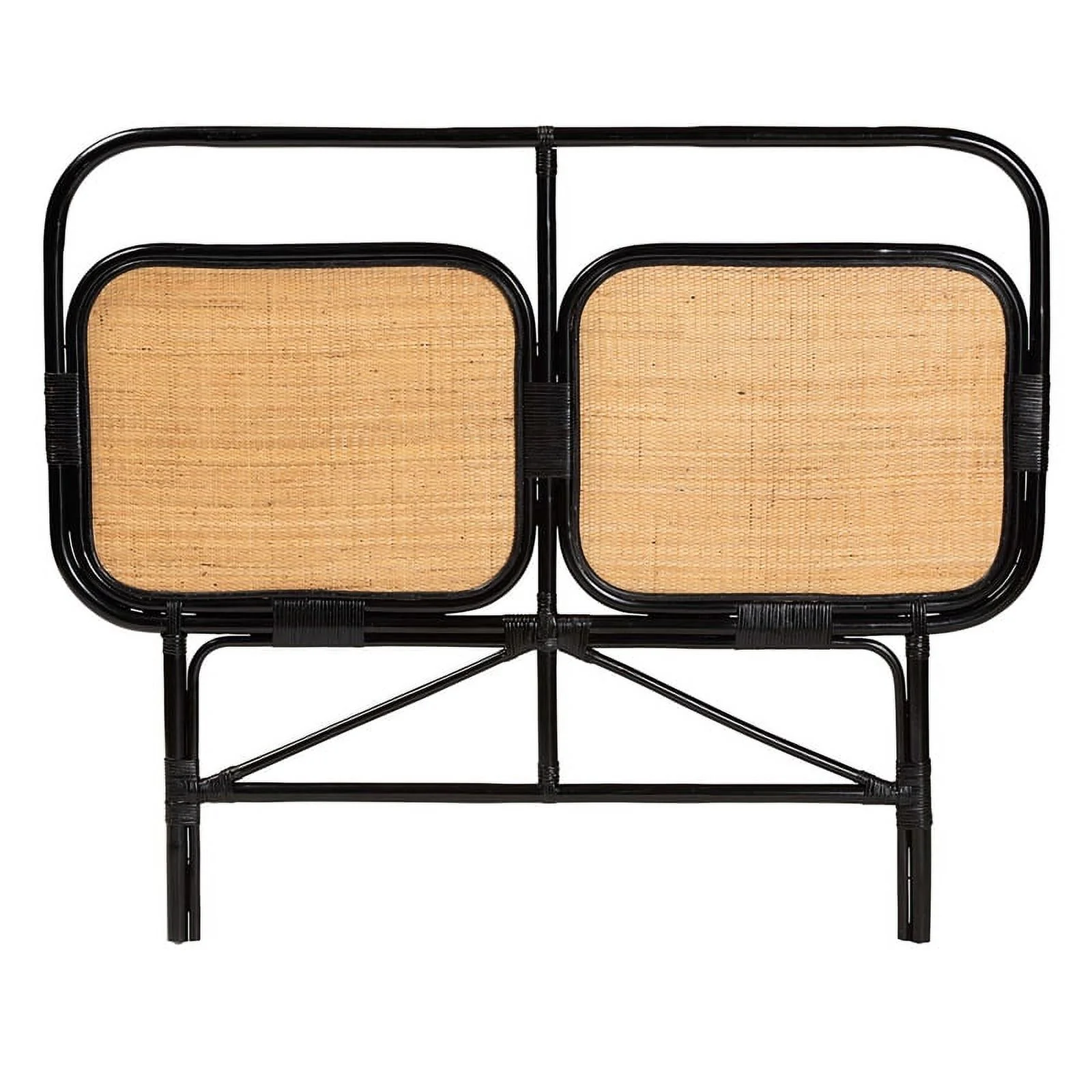 Pemberly Row Black and Brown Rattan Queen Size Standalone Headboard