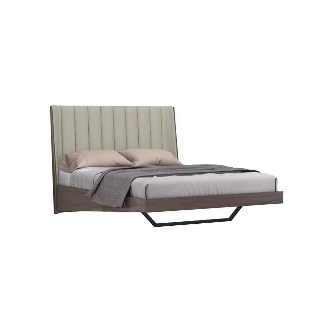 46 x 60 x 80 in. Queen Size Gray Upholstered Faux Leather & Ivory Gloss Bed Frame