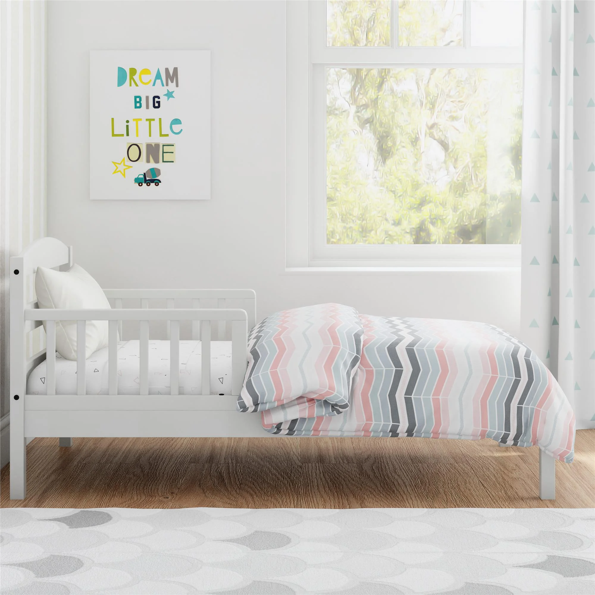 Baby Relax Jackson Kids Wood Toddler Bed with Safety Guardrails, White
