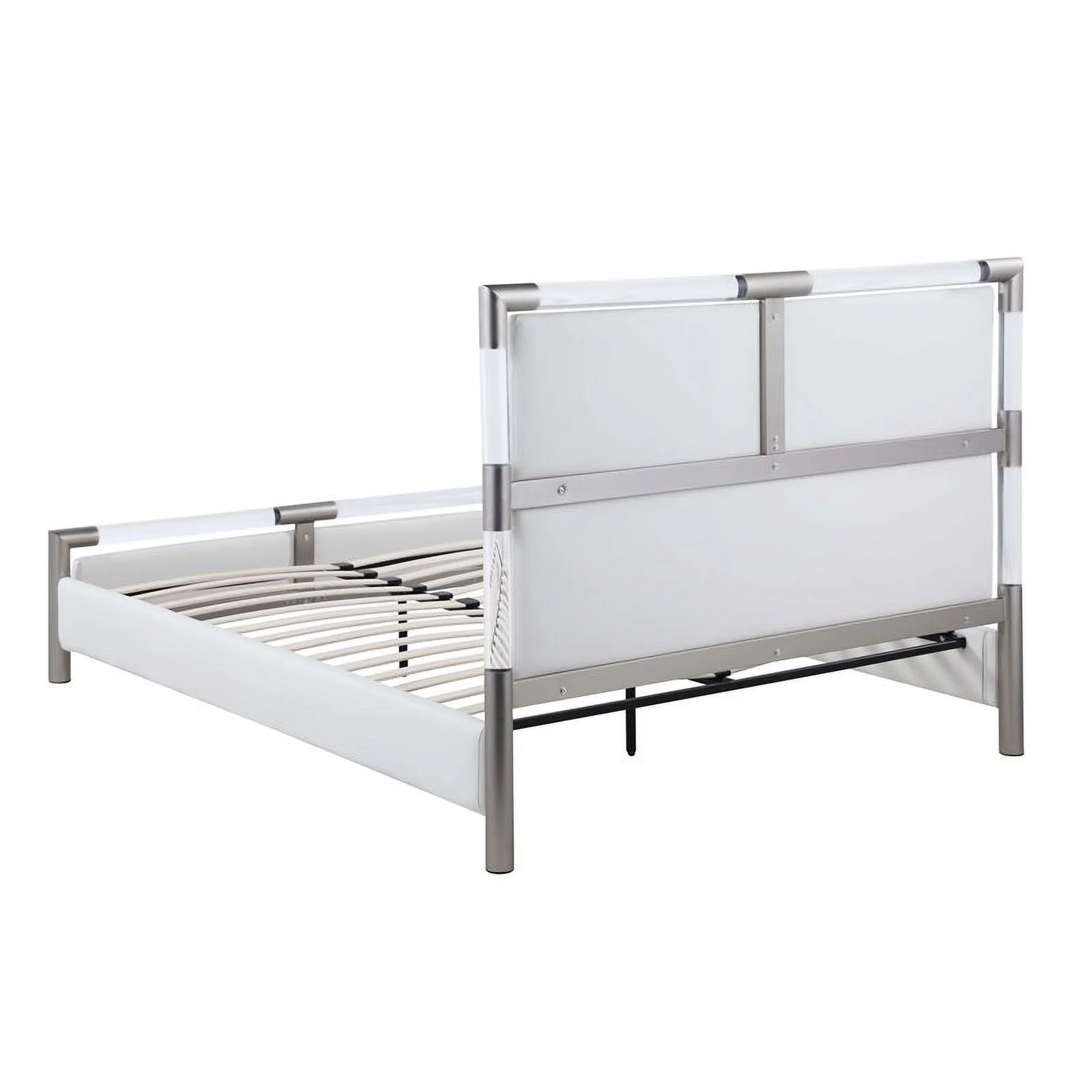 Milan Barry Metal & Faux Leather Diamond Stitched Queen-size Bed in Nickel/White