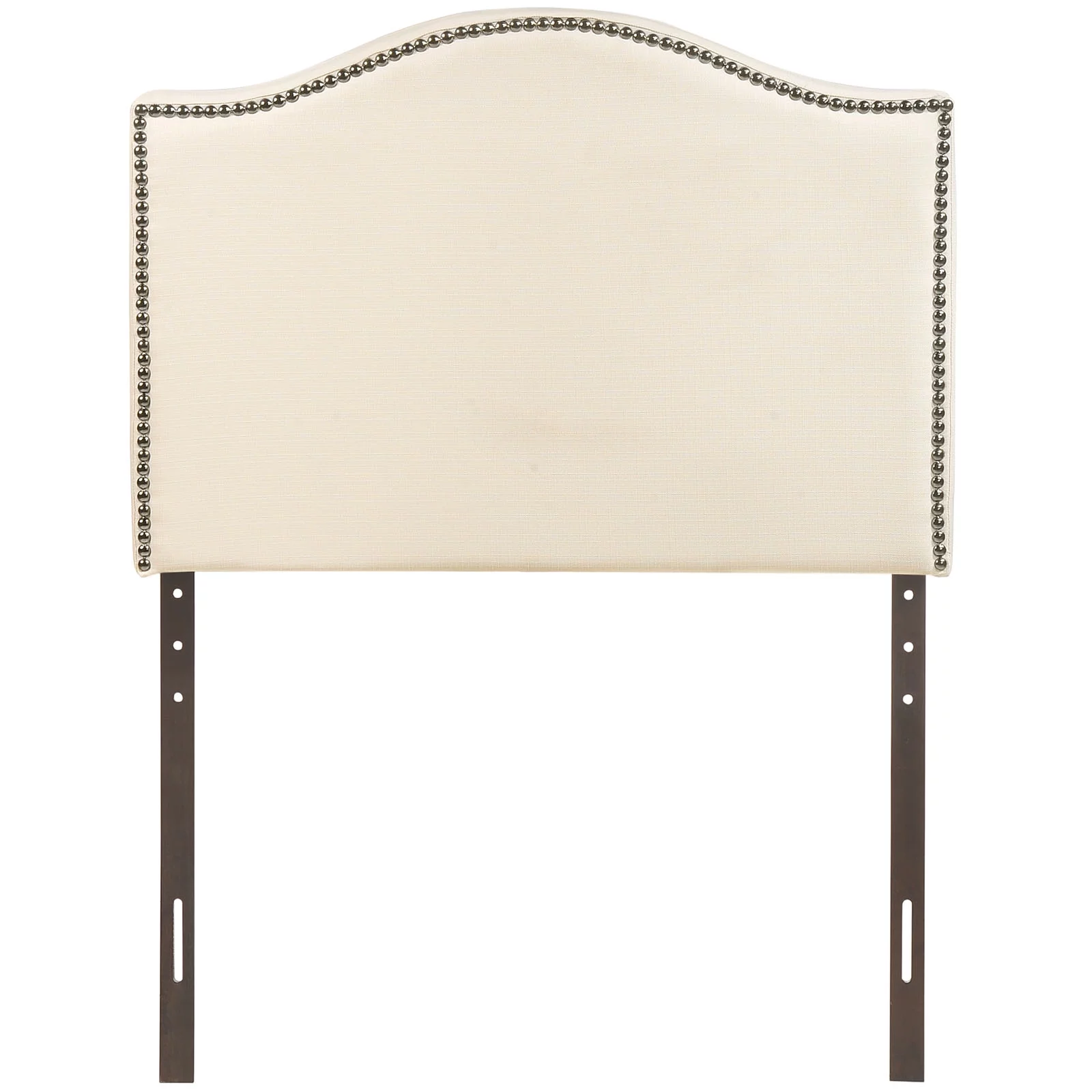 Modern Contemporary Twin Size Nailhead Upholstered Headboard, Ivory Fabric