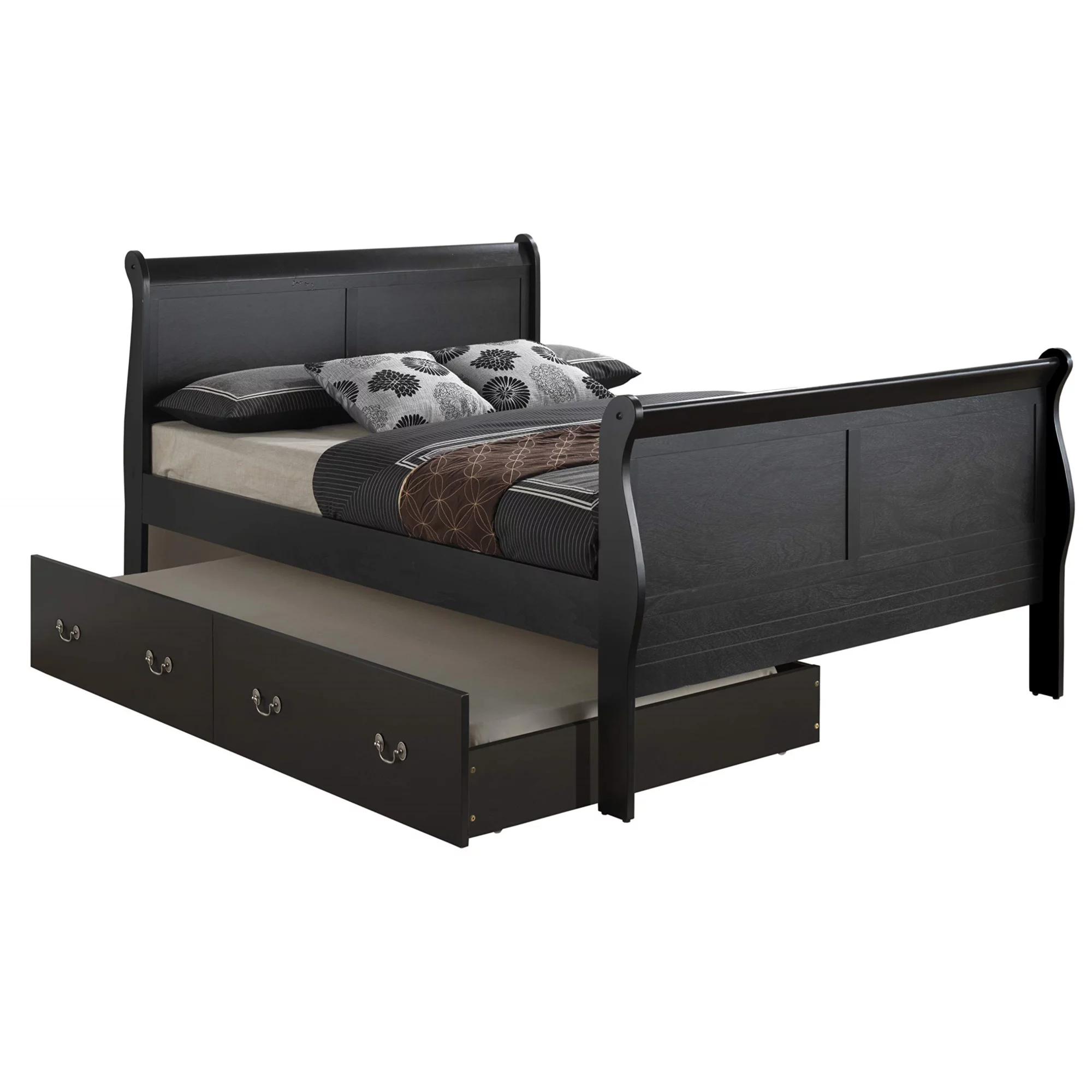 Glory Furniture Louis Phillipe Full Trundle Bed in Black