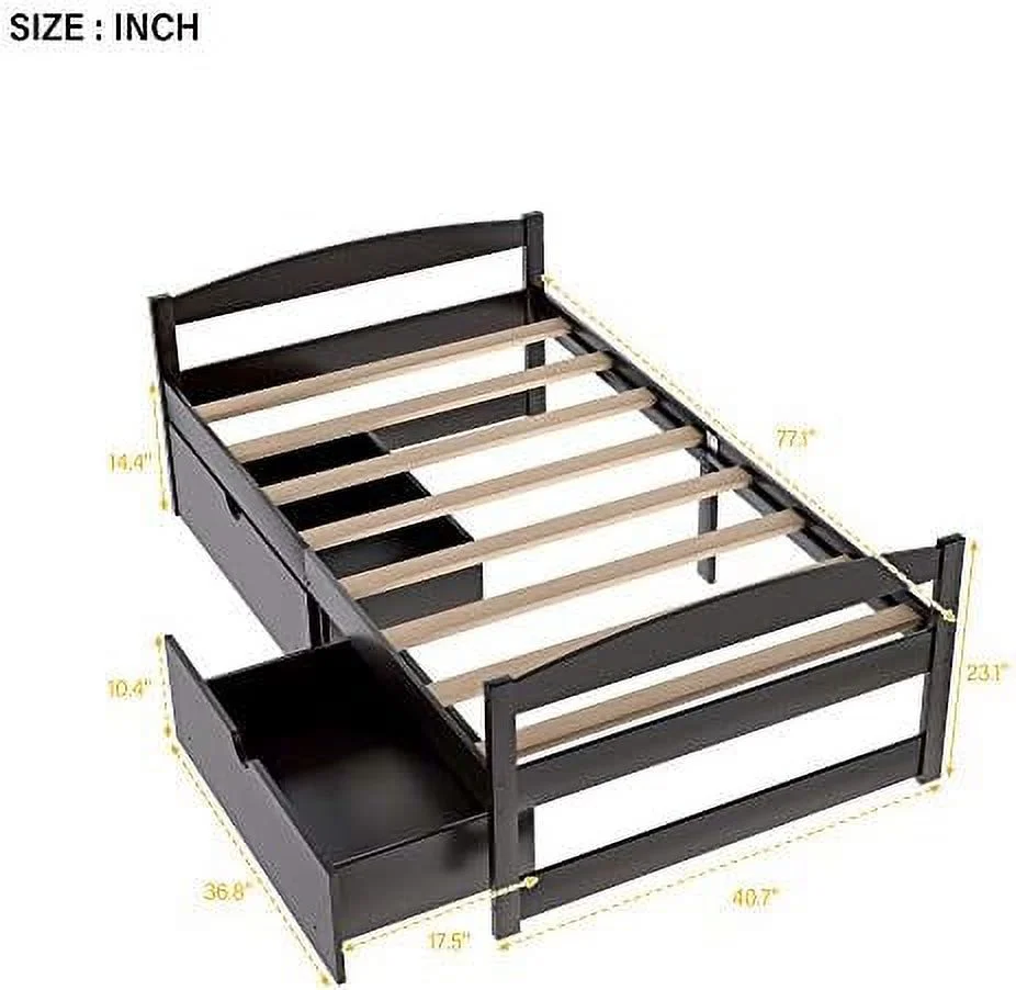 NLIBOOMLife Twin Size Daybed Twin Platform Bed with Drawers Wood Twin Bed Frame Twin Daybed Captains Bed for Bedroom Espresso