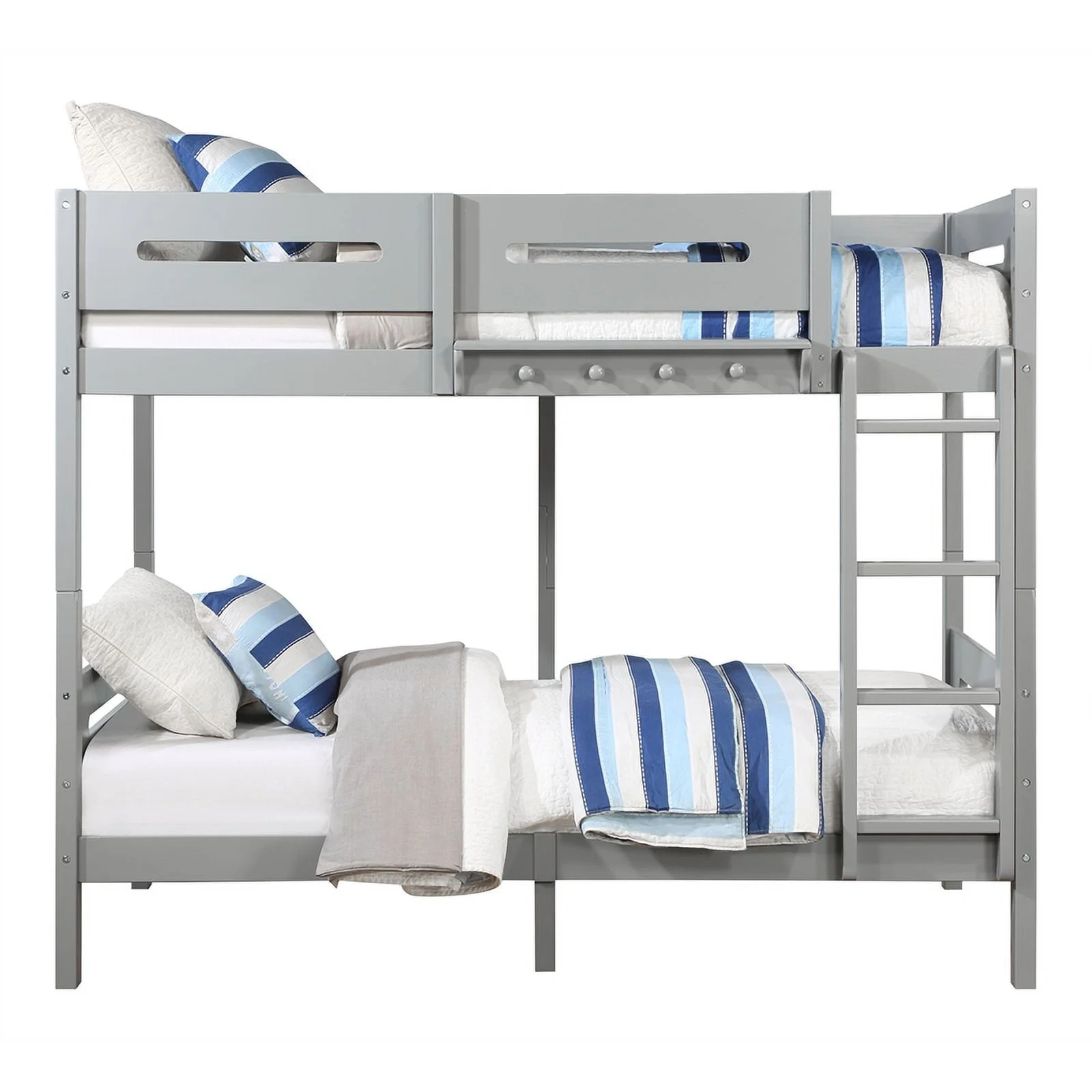 Pemberly Row Transitional Wooden Frame Twin over Twin Bunk Bed in Gray