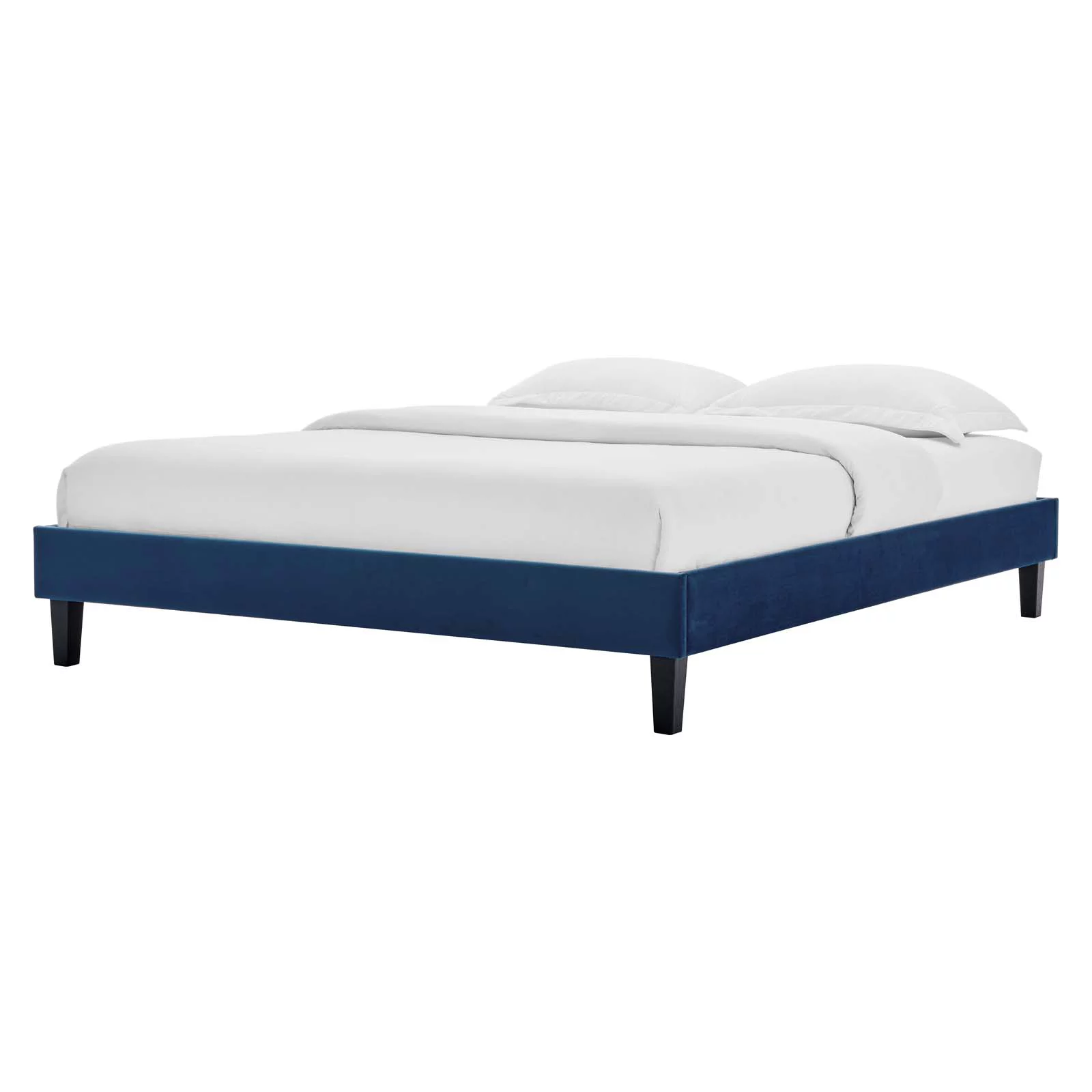 Platform Bed Frame, Twin Size, Velvet, Blue Navy, Modern Contemporary Urban Design, Bedroom Master Guest Suite