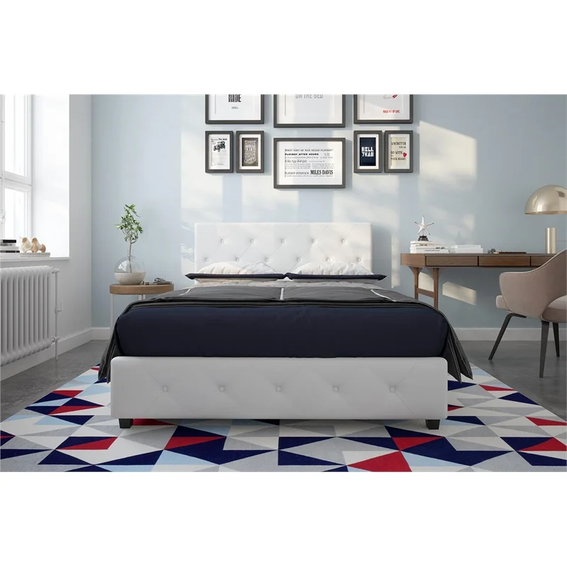 DHP Dakota Upholstered Platform Bed, Full, White