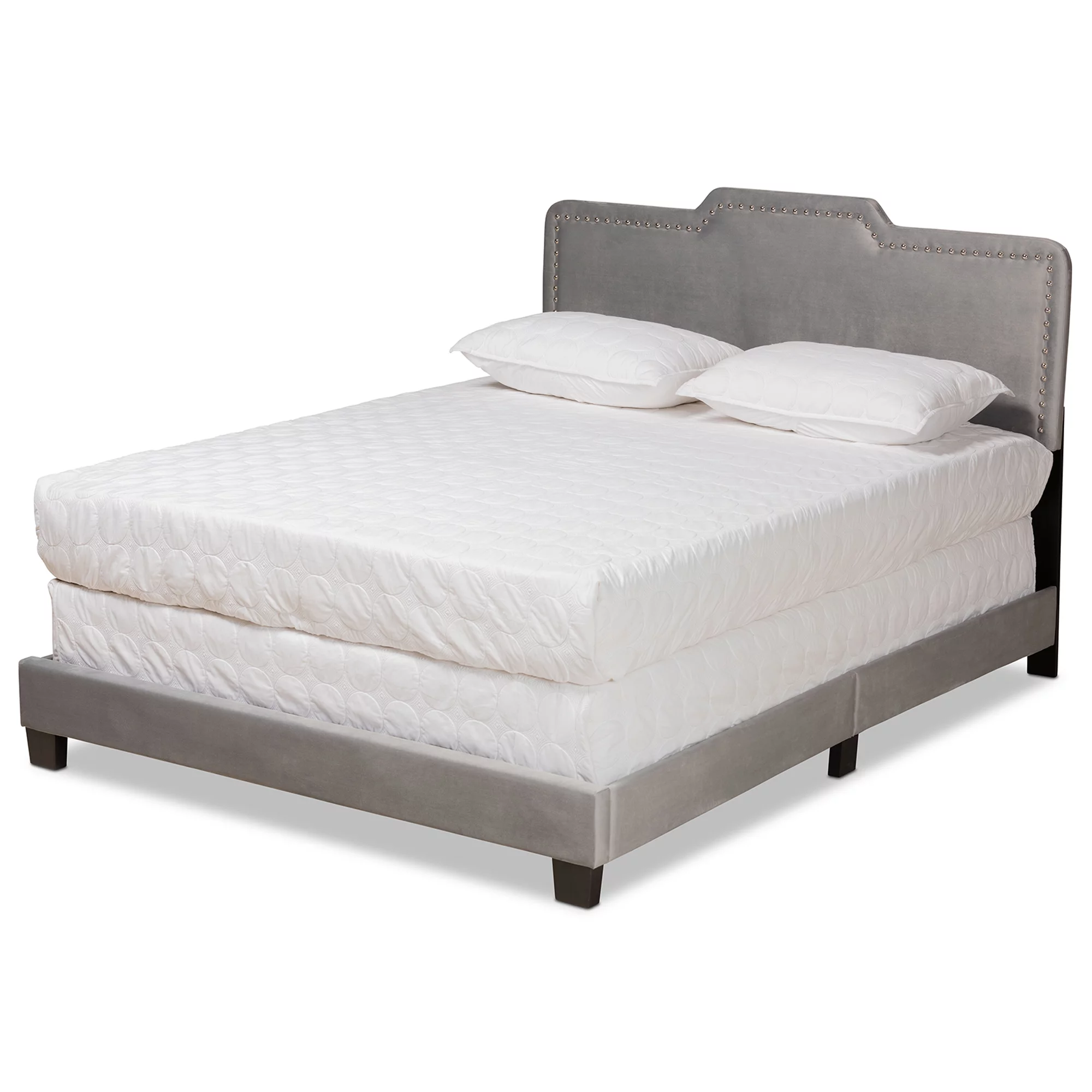 Baxton Studio Benjen Contemporary/Modern Velvet Back Support Panel Bed, Queen, Grey/Black