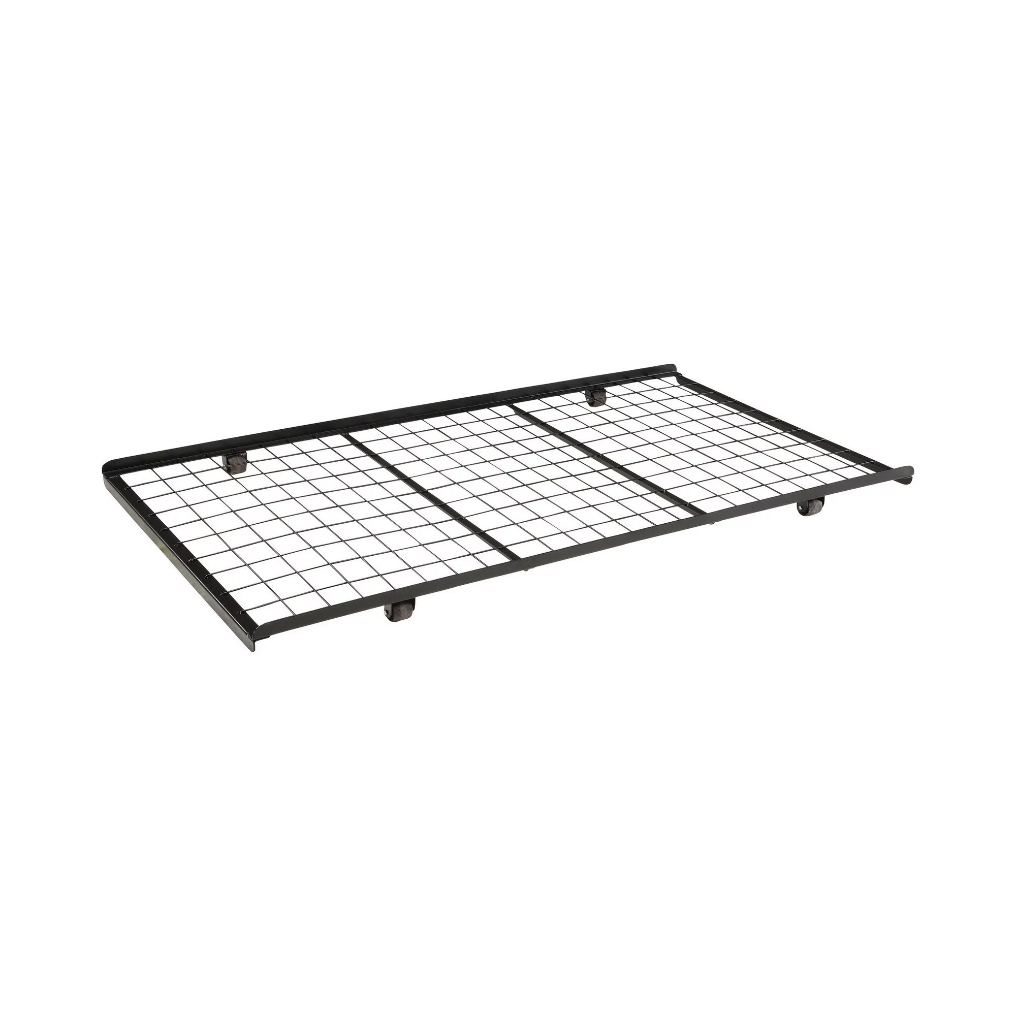 Twin Trundle Bed Frame, Rolling Caster Wheels, Sturdy Gridlike Frame, Black