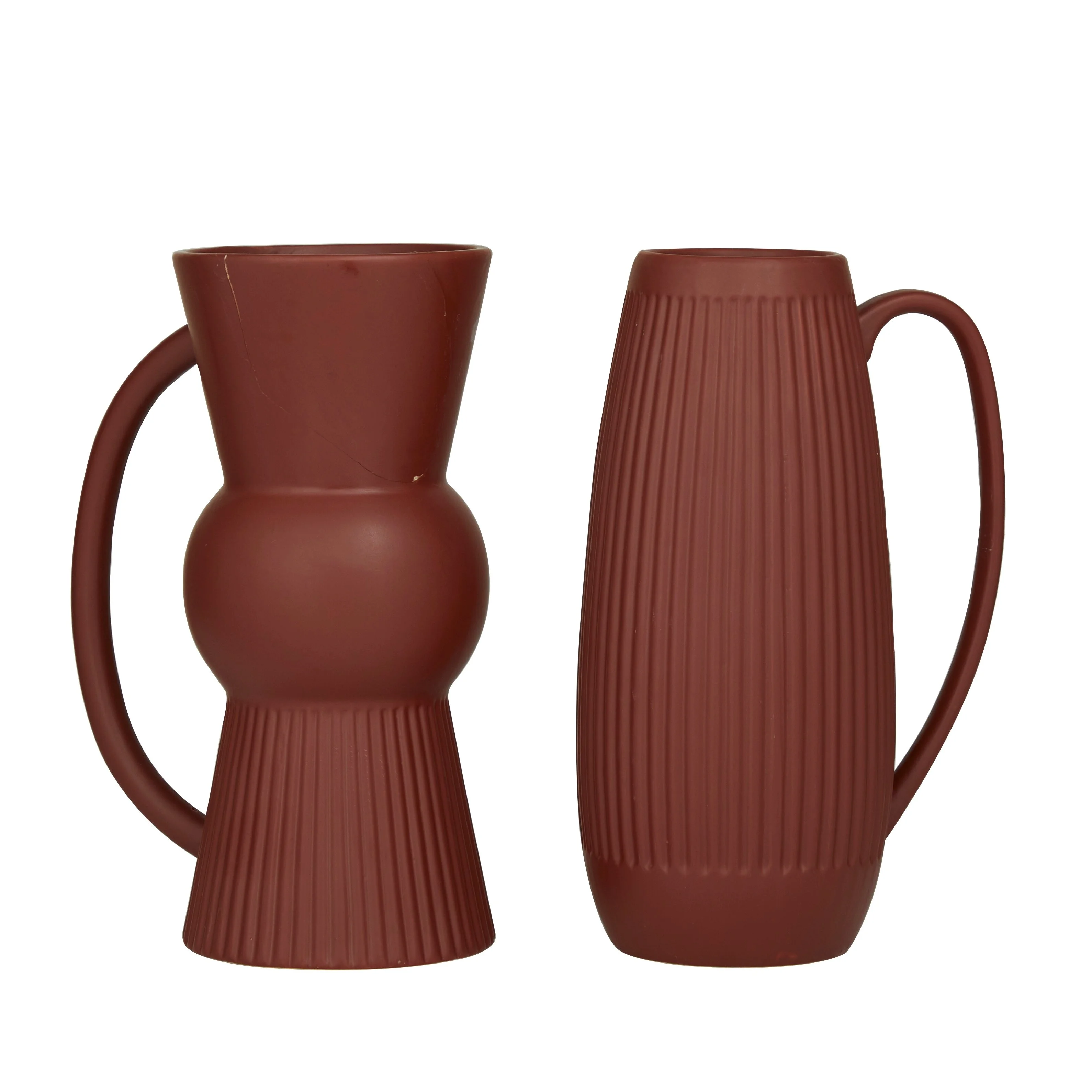 The Novogratz  Red Ceramic Ribbed Vase with Handles (Set of 2)