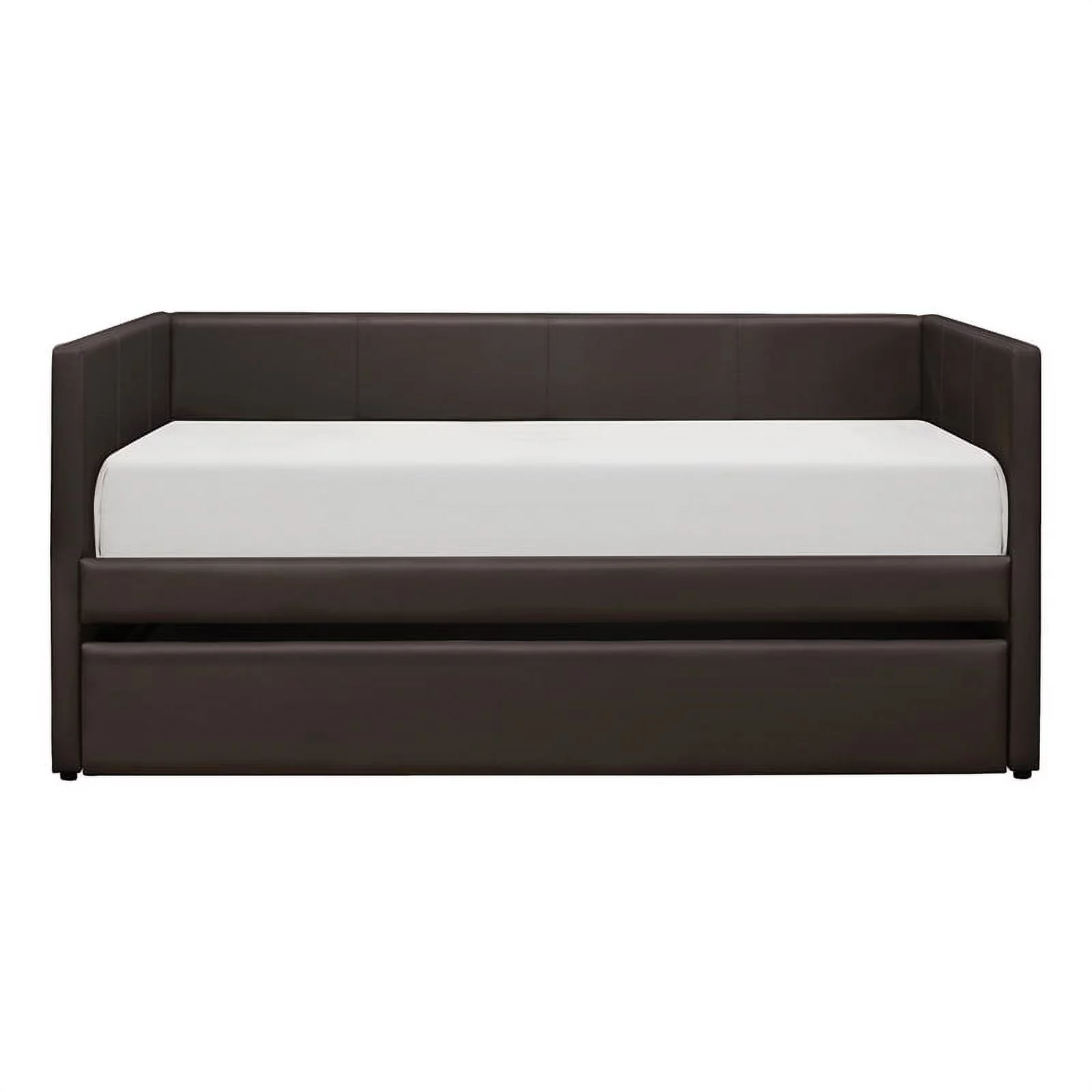 Pemberly Row Contemporary Faux Leather Daybed with Wood Frame in Brown