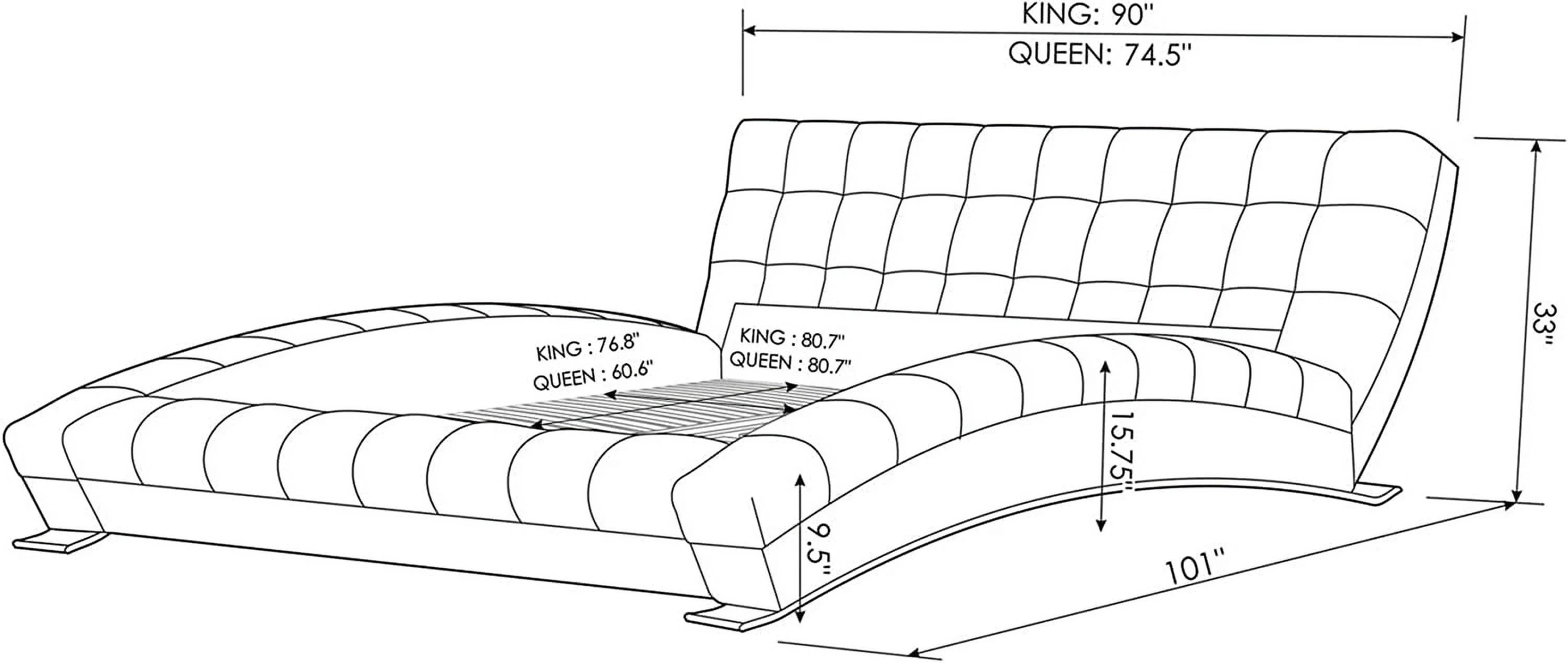 Popular Modern Adonis Black Tufted Genuine Leather Platform Bed - King