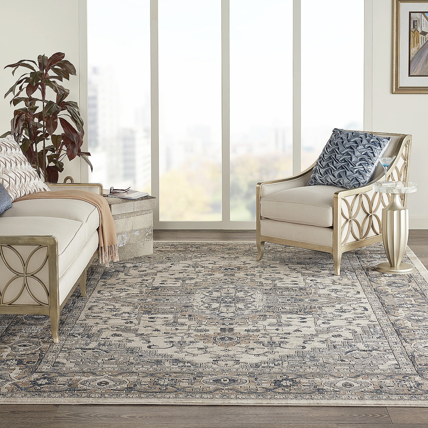 Nourison Concerto Ivory/Grey 10' x 14' Area Rug, Transitional, Persian, Bed Room, Living Room, Dining Room, Kitchen, Easy Cleaning, Non Shedding,