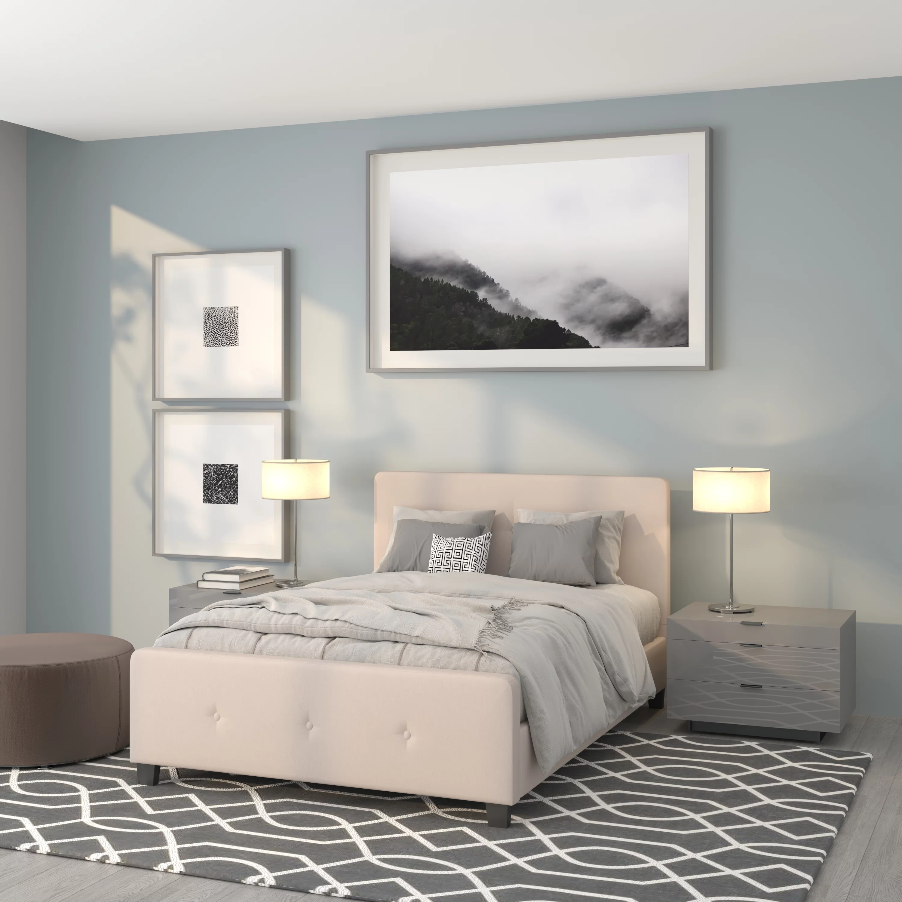 Flash Furniture Tribeca Full Size Tufted Upholstered Platform Bed in Beige Fabric