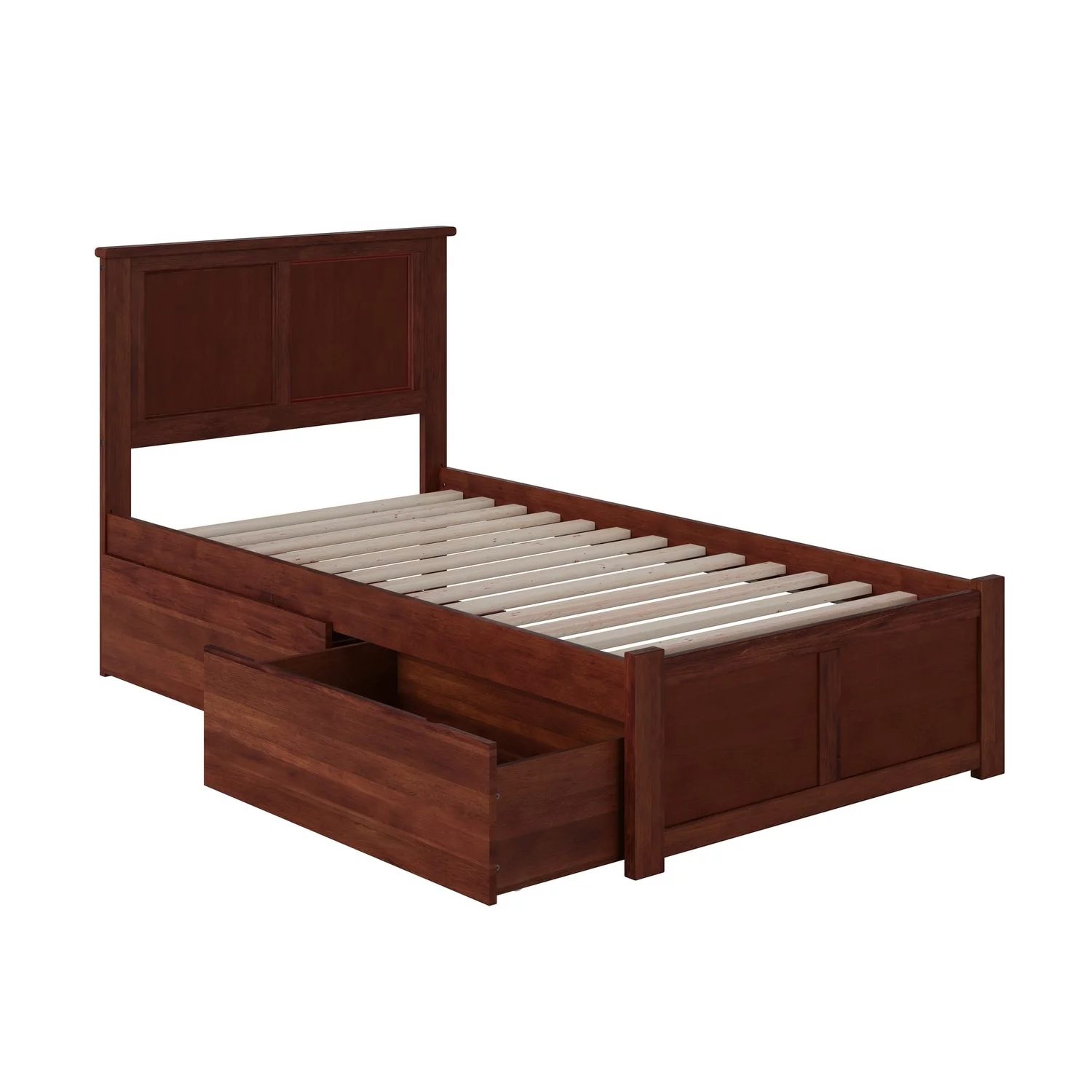 AFI Madison Twin Platform Bed with Footboard and 2 Drawers in Walnut