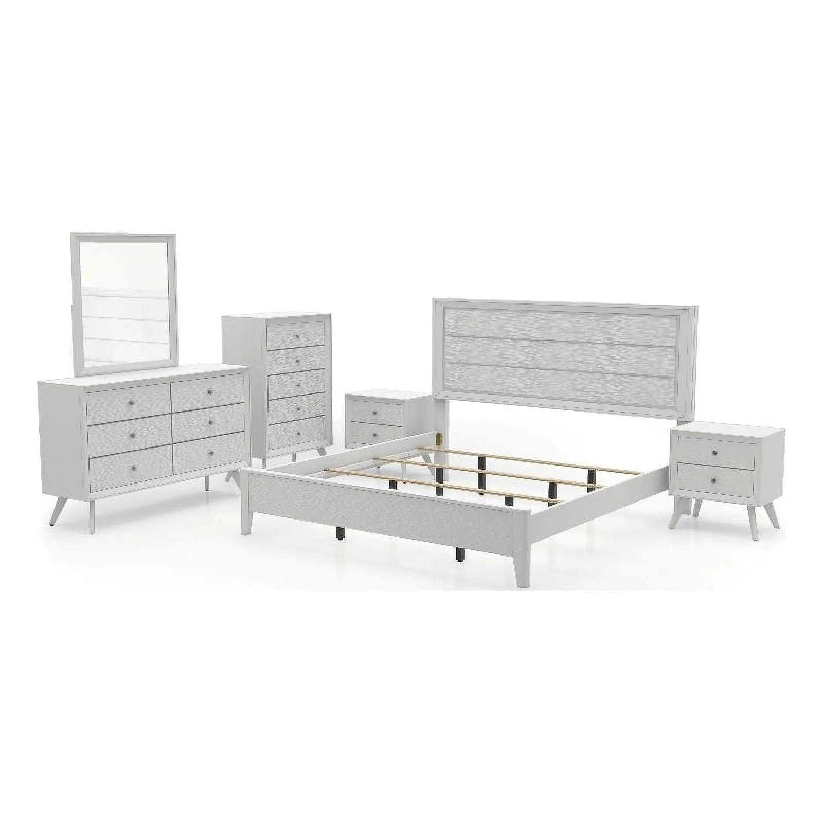 FOA Vrone 6pc White Wood Bedroom Set - Queen+2 Nightstands+Chest+Dresser+Mirror