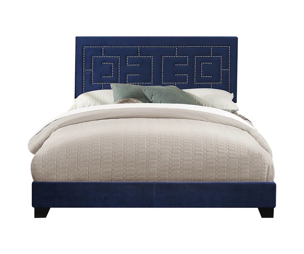 Ishiko III Eastern King Bed in Dark Blue Velvet 21637EK