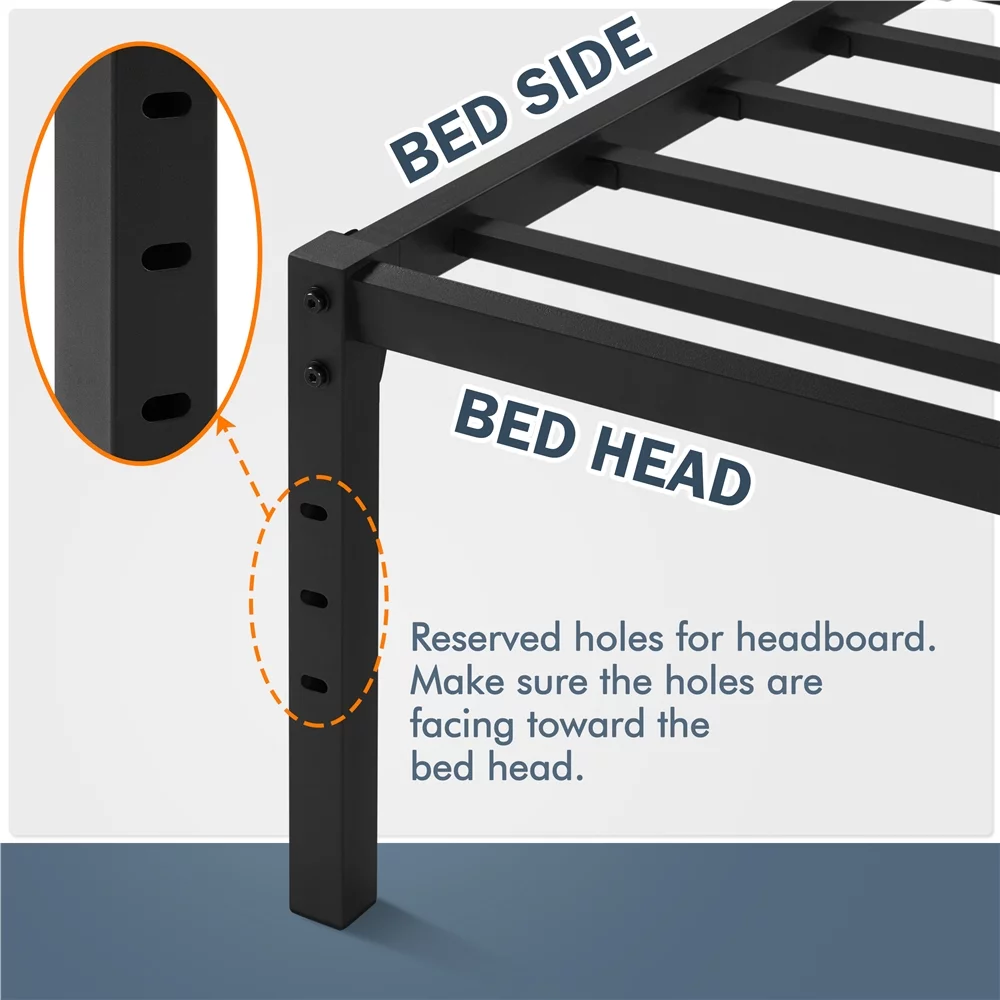 Alden Design Metal Platform Queen Bed Frame with Steel Slat Support for Home, Black