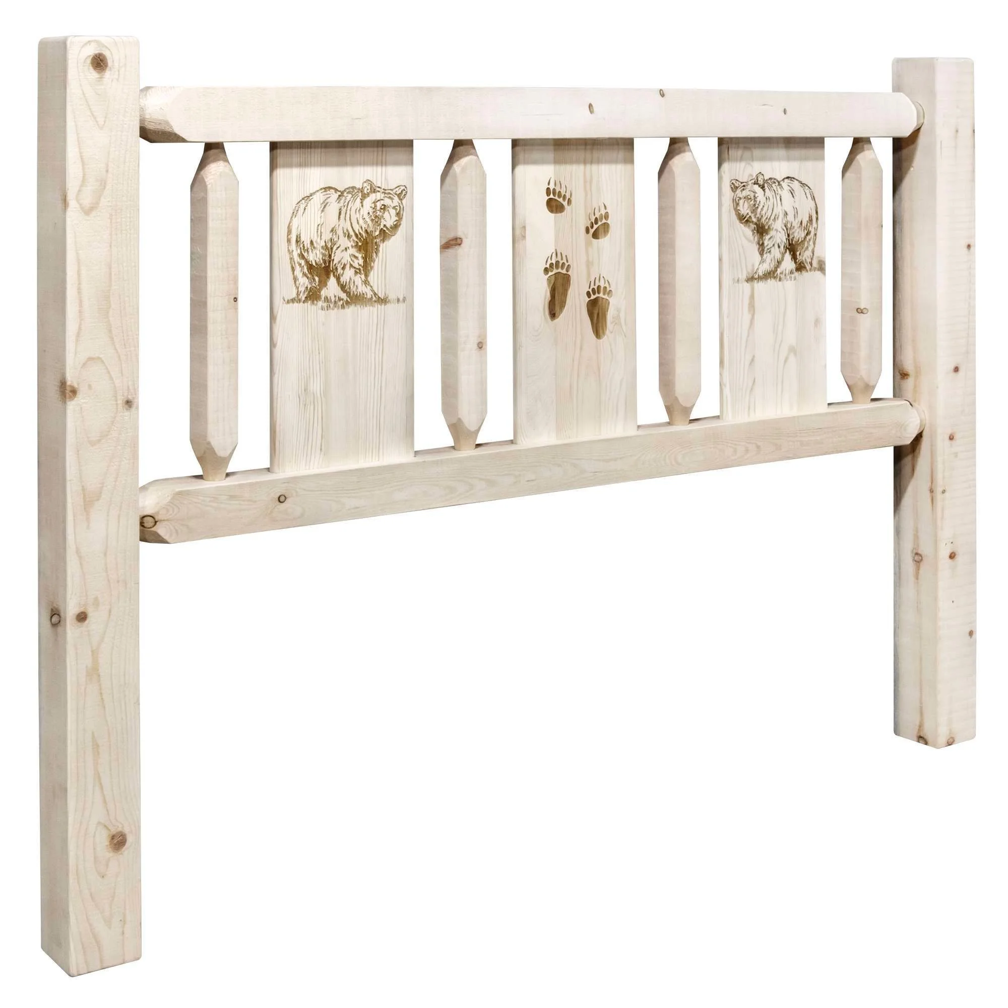 Homestead Collection Twin Headboard w/ Laser Engraved Bear Design, Ready to Finish