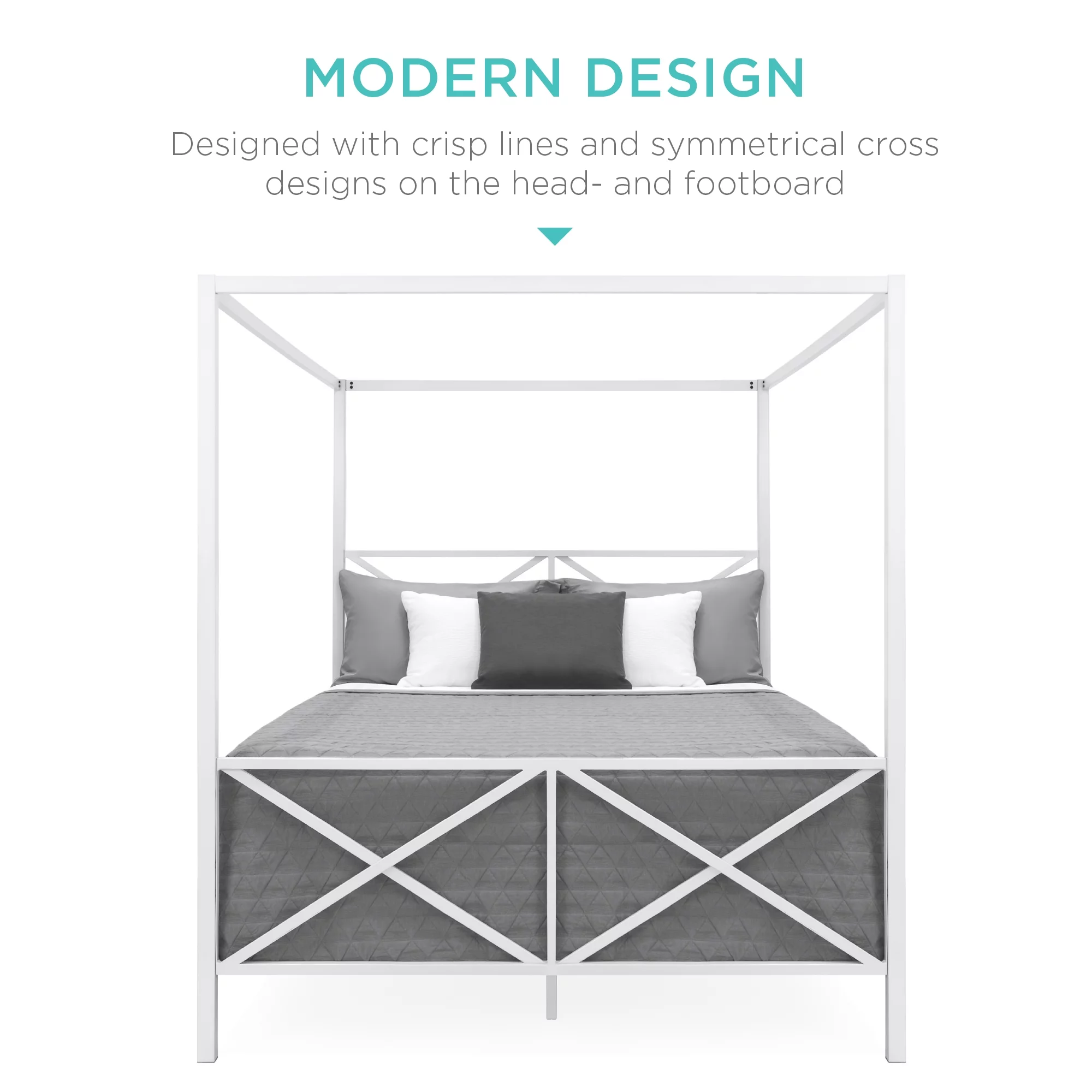 Best Choice Products 4-Post Queen Size Modern Metal Canopy Bed w/ Mattress Support, Headboard, Footboard - White