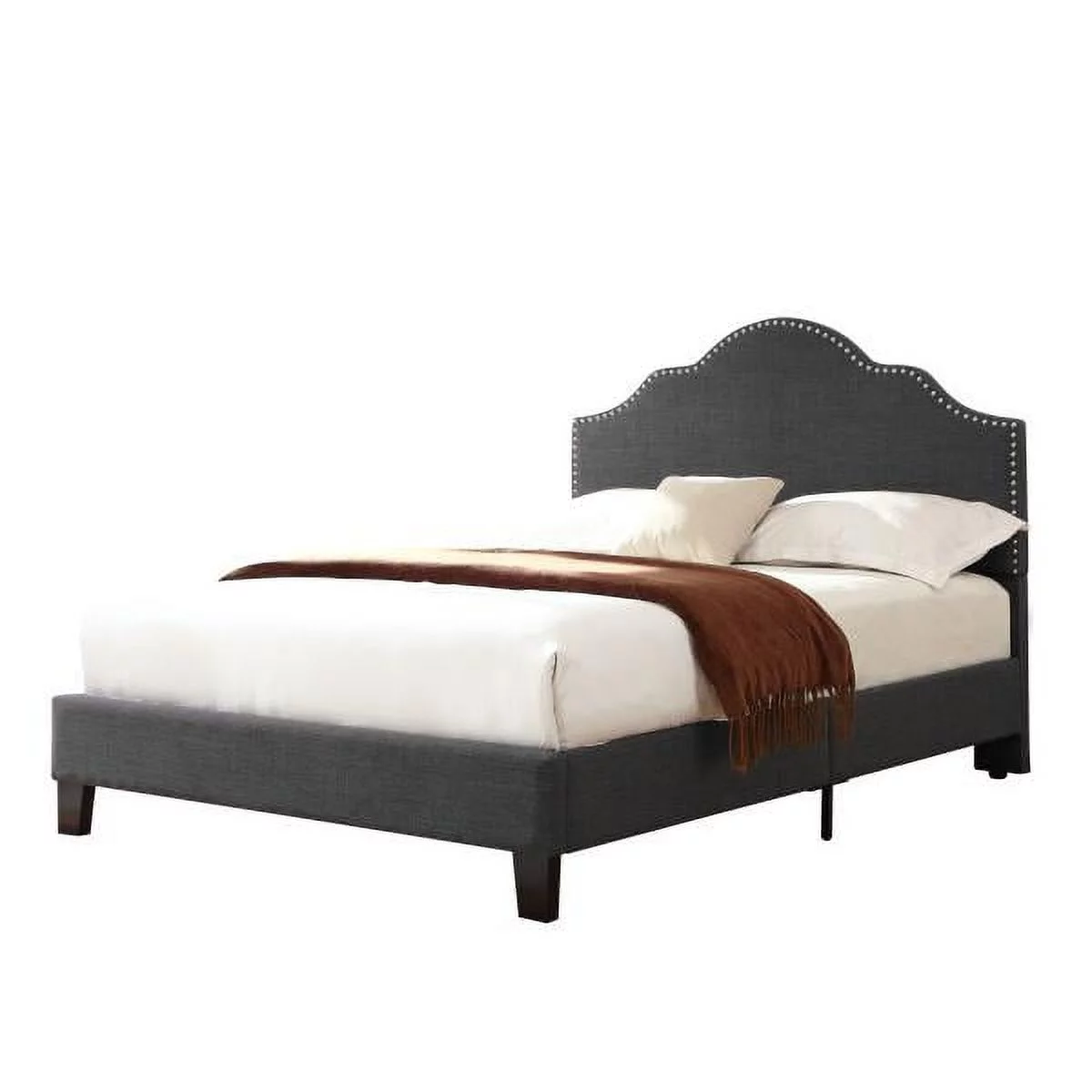 Wallace & Bay Kirby Classic Linen Low Profile Upholstered Bed, Queen, Gray