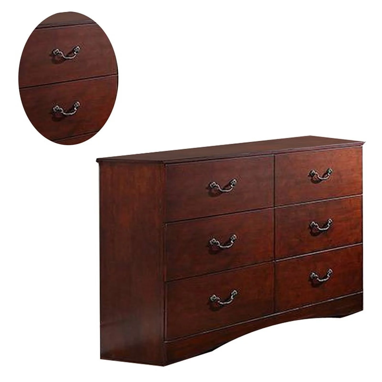 BenJara BM284309 54 in. Bran Pine Wood Grain Details 6 Drawer Dresser, Cherry Brown