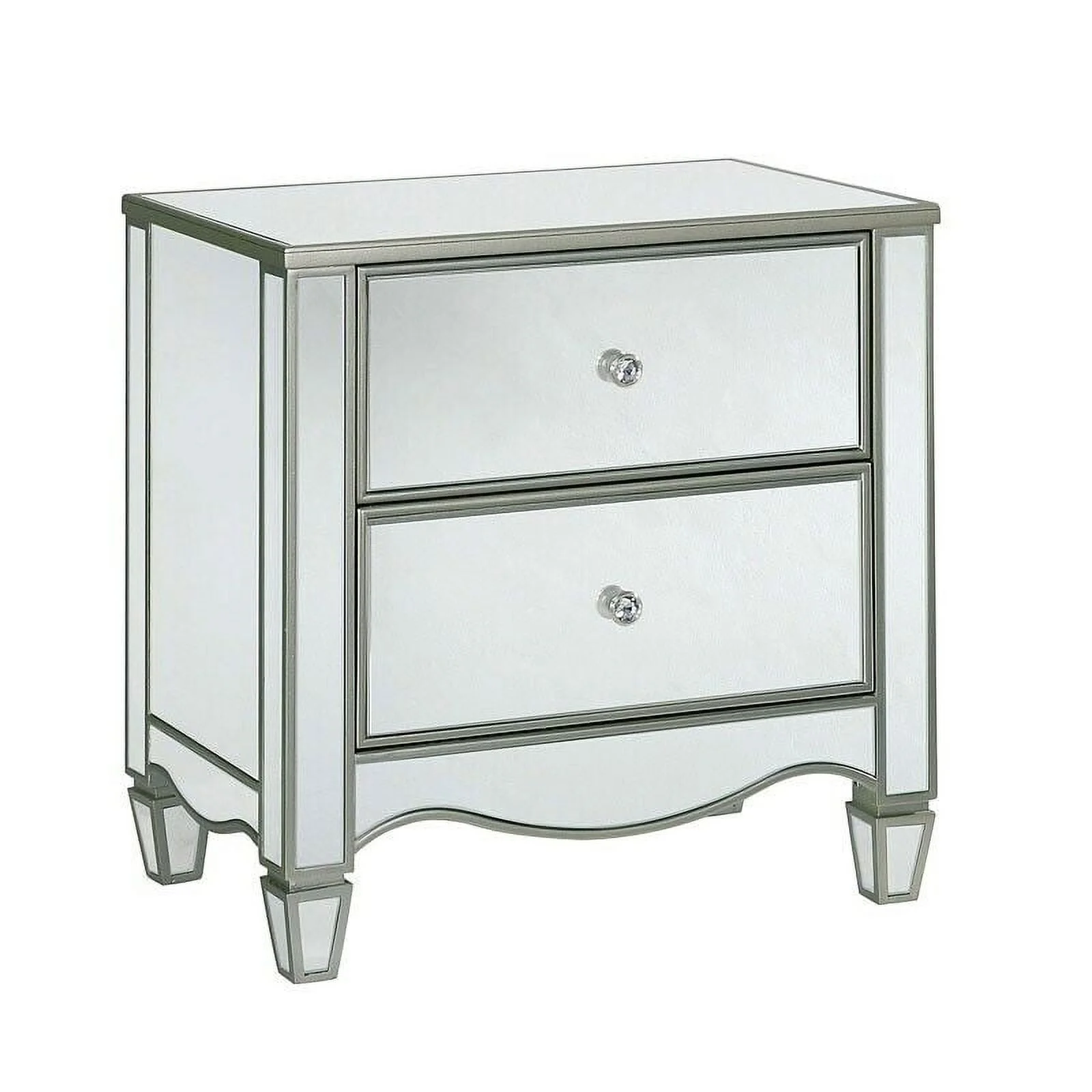 Est King Size Bed 2x Nightstands 3pc Set Silver Padded Leatherette Button Tufted Headboard Crystal Drawers Knobs Bedside Table