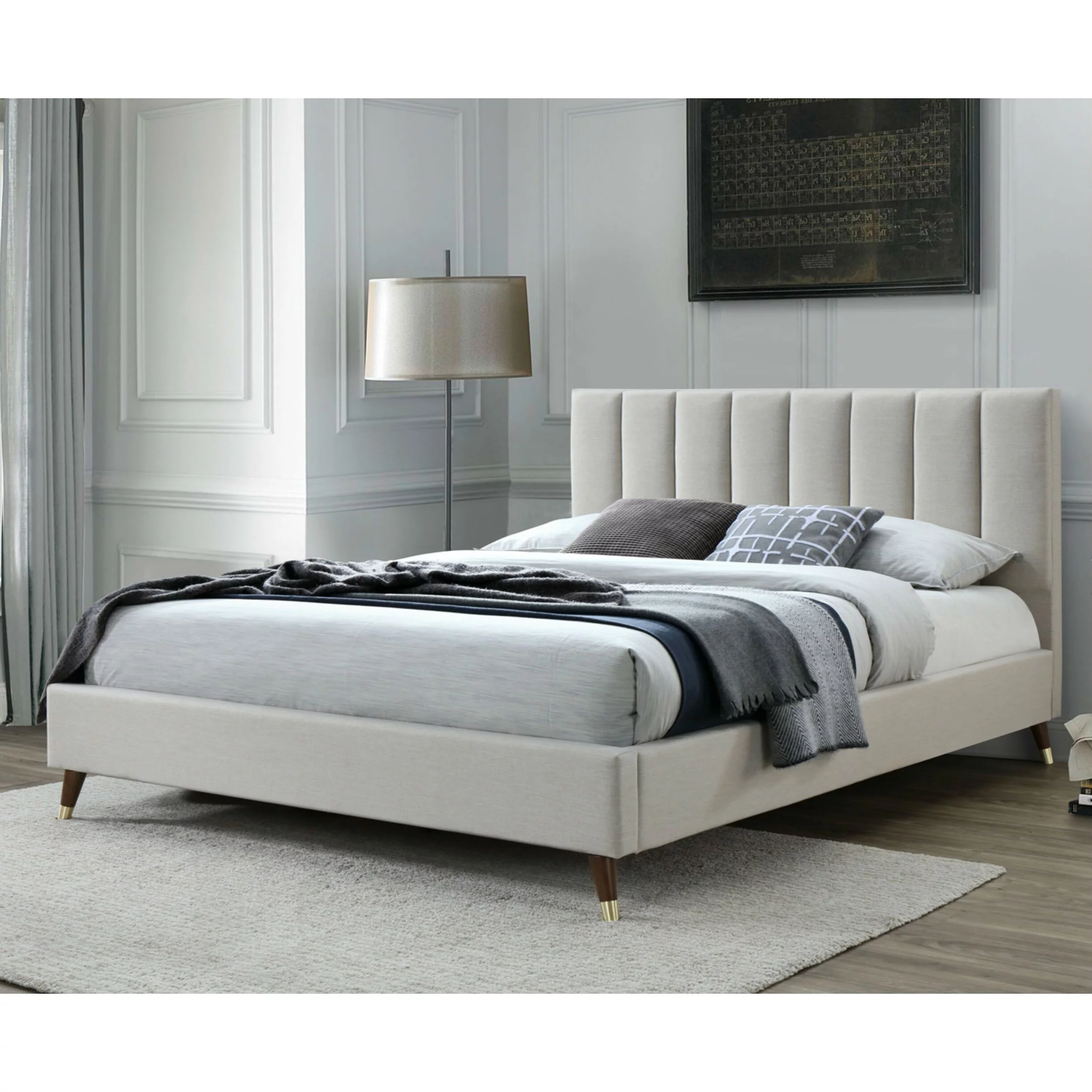 DG Casa Colette Mid-Century Modern Upholstered Queen Platform Bed Frame Charcoal Polyester Blend