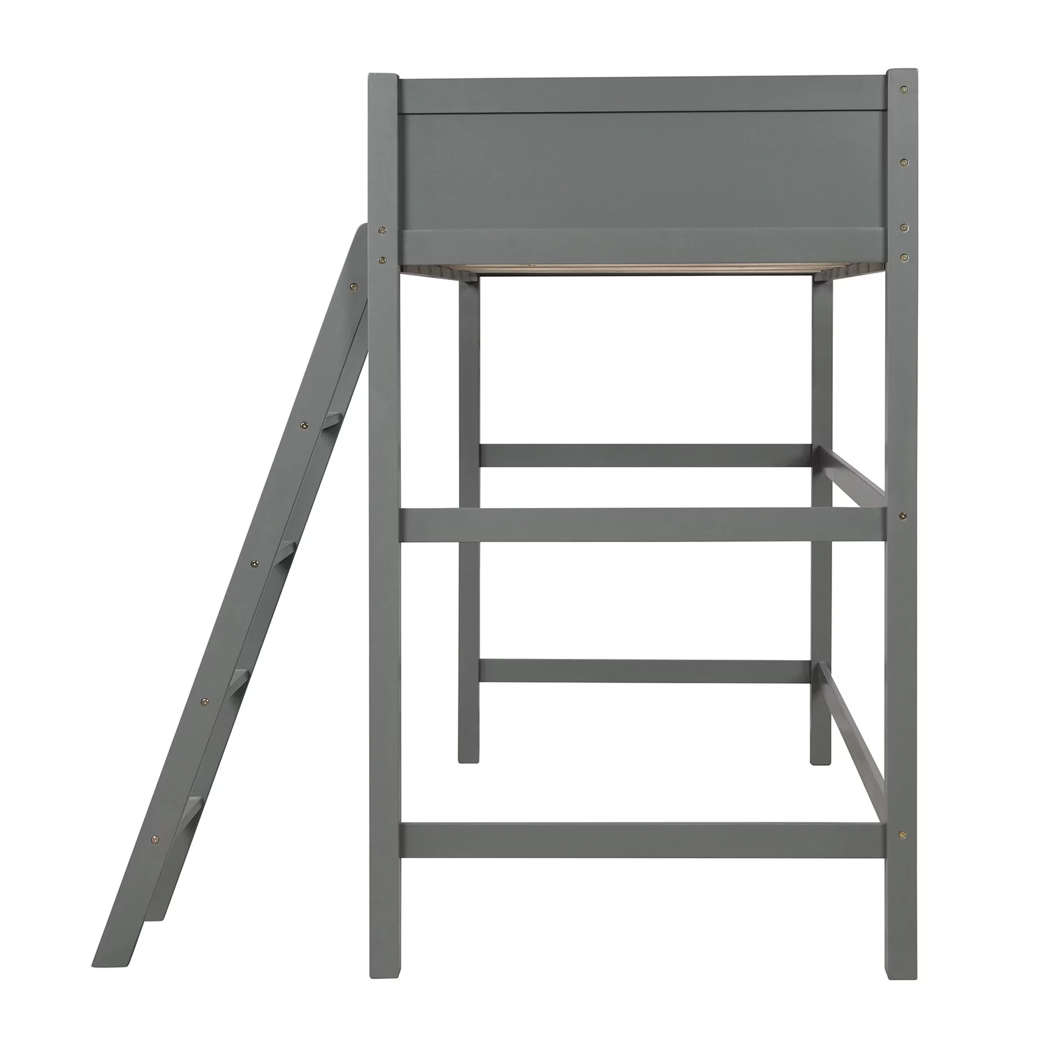 Wood Loft Bed Panel Style Loft Bed Solid Wood Twin-Size High Loft Bed with Ladder Kids Bedroom Furniture
