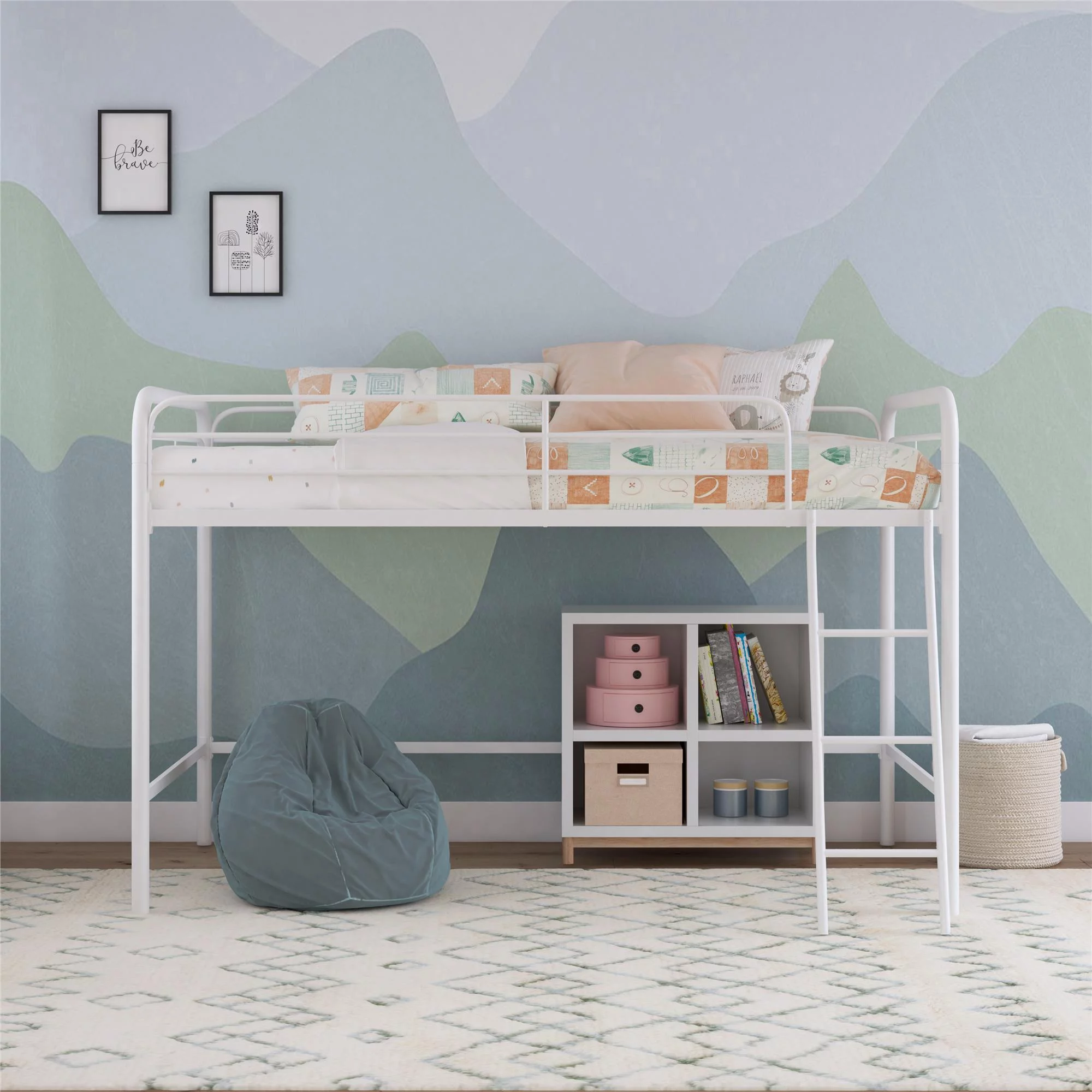 DHP Jett Junior Twin Metal Loft Bed, Off White