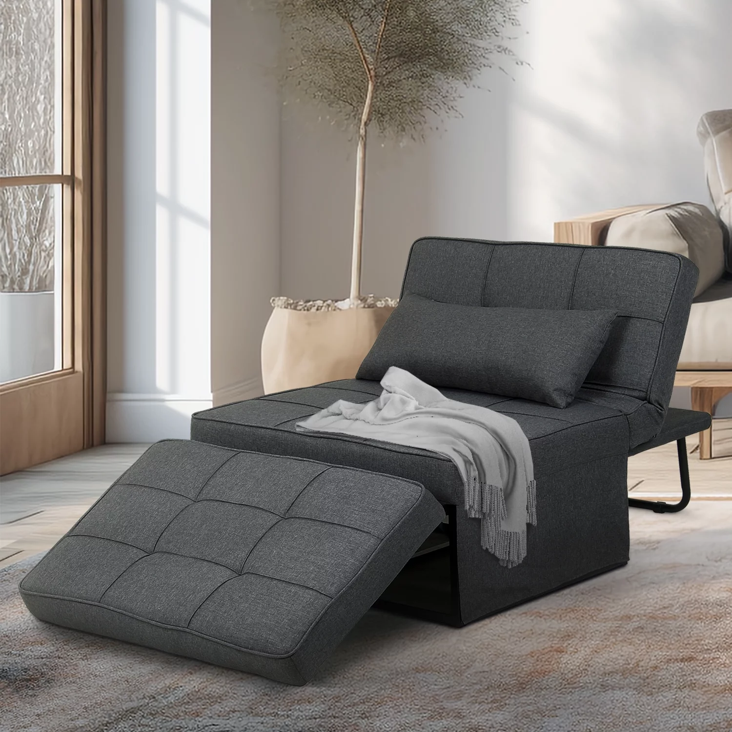 Ainfox Folding Sofa Bed, 4 in 1 Daybeds Ottoman Chair Lounge Couch for Guest Sleeper, Suitable for Modern Living Room, Bedroom, Twin Size(Grey)