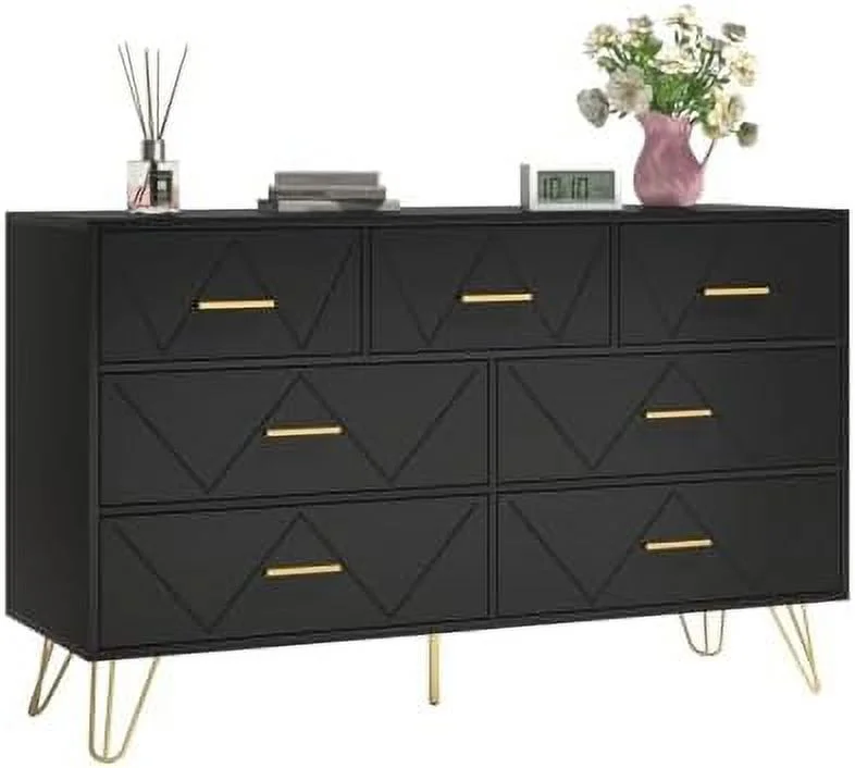 NLIBOOMLife White Dresser Modern Dresser for Bedroom 7 Drawer Dressers with Wide Drawers and Metal Handles Chest of Drawers for Living Room Hallway Entryway