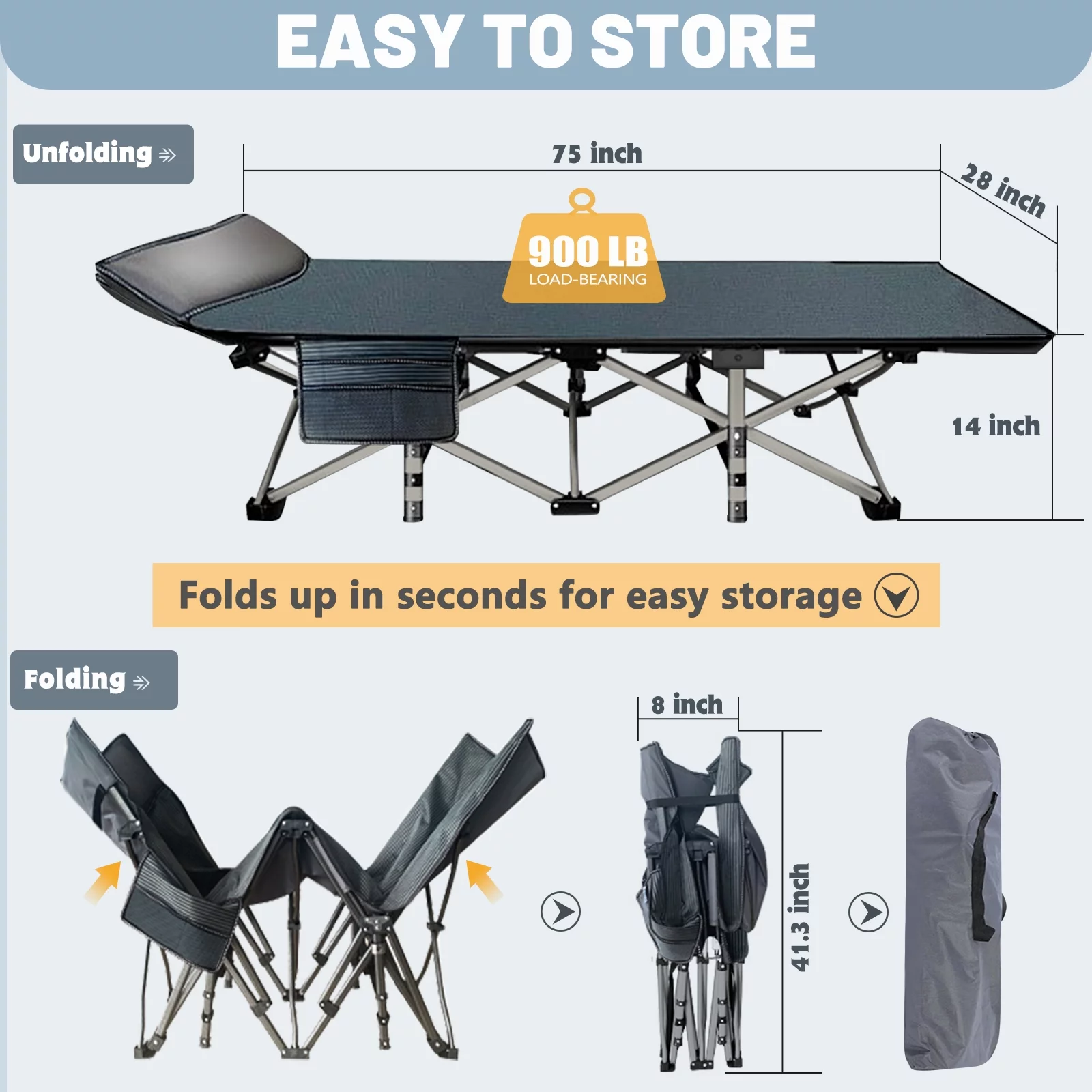 NAIZEA Folding Camping Cots For Adults,Camping Beds For Adults,Foldable Guest Beds With 2 Sided Mattress & Carry Bag(Black)