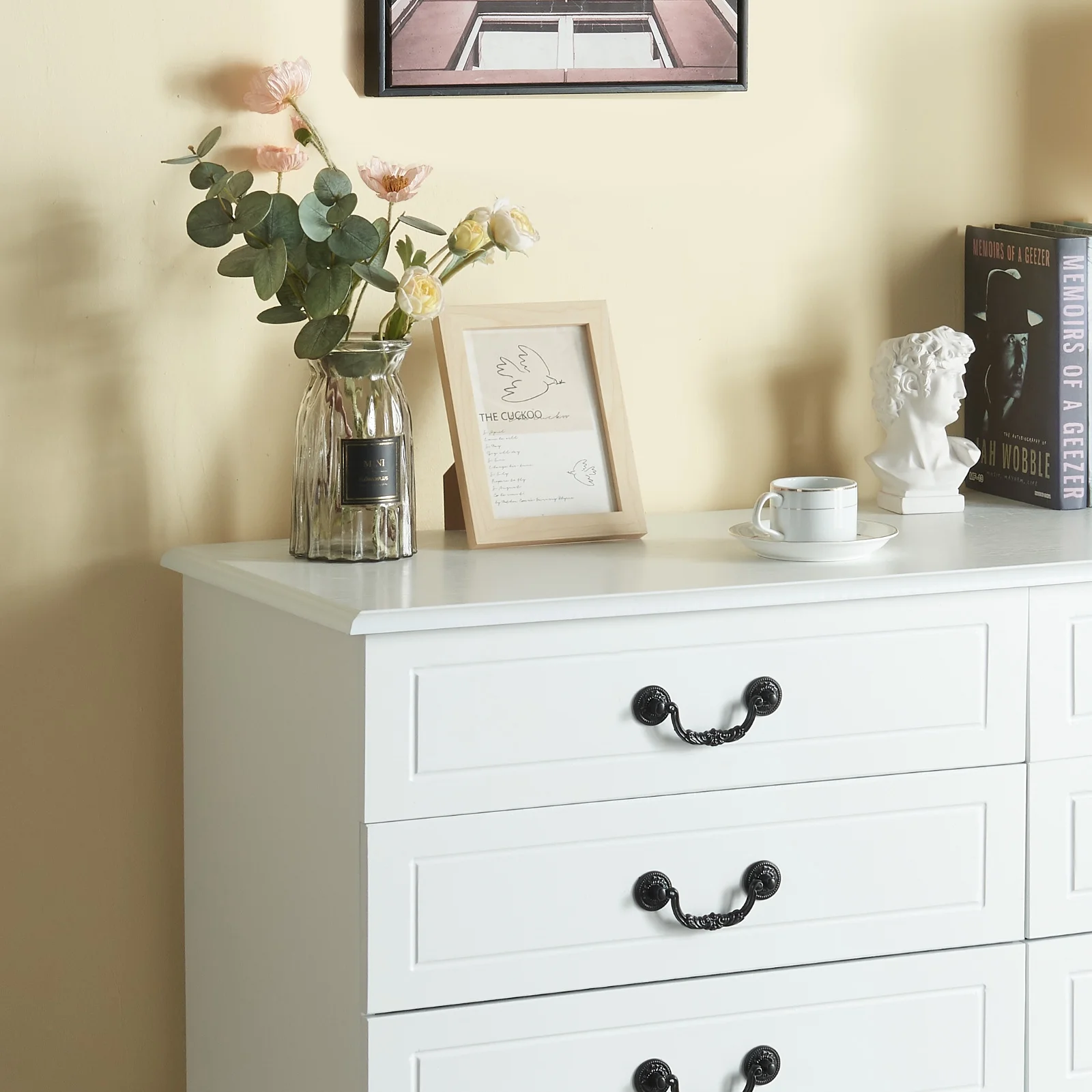 Jarbalai 6 Drawer Double Dresser, Modern Farmhouse Chest of Drawers, Wide Dressers Organizer, Wood Storage Cabinet for Living Room, Hallway, White