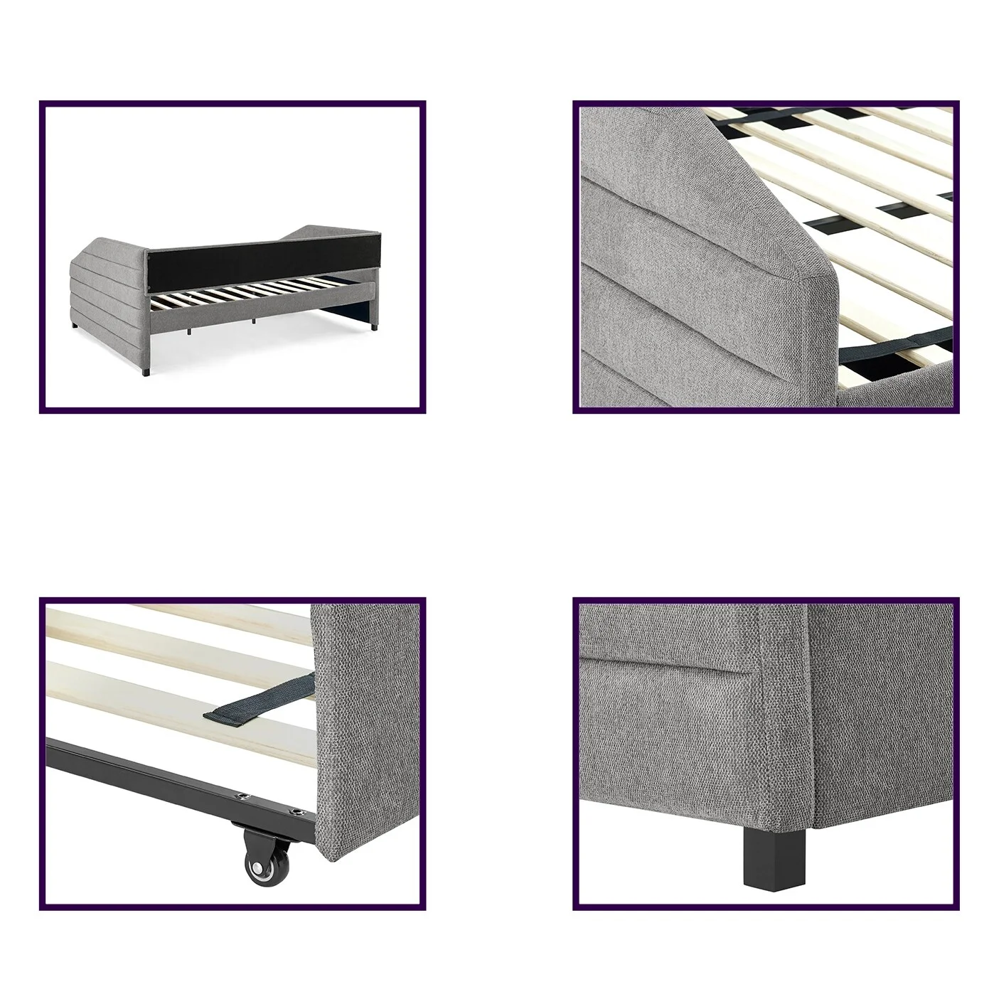 YJTONWIN Queen Size Daybed with Two Drawers Trundle Grey