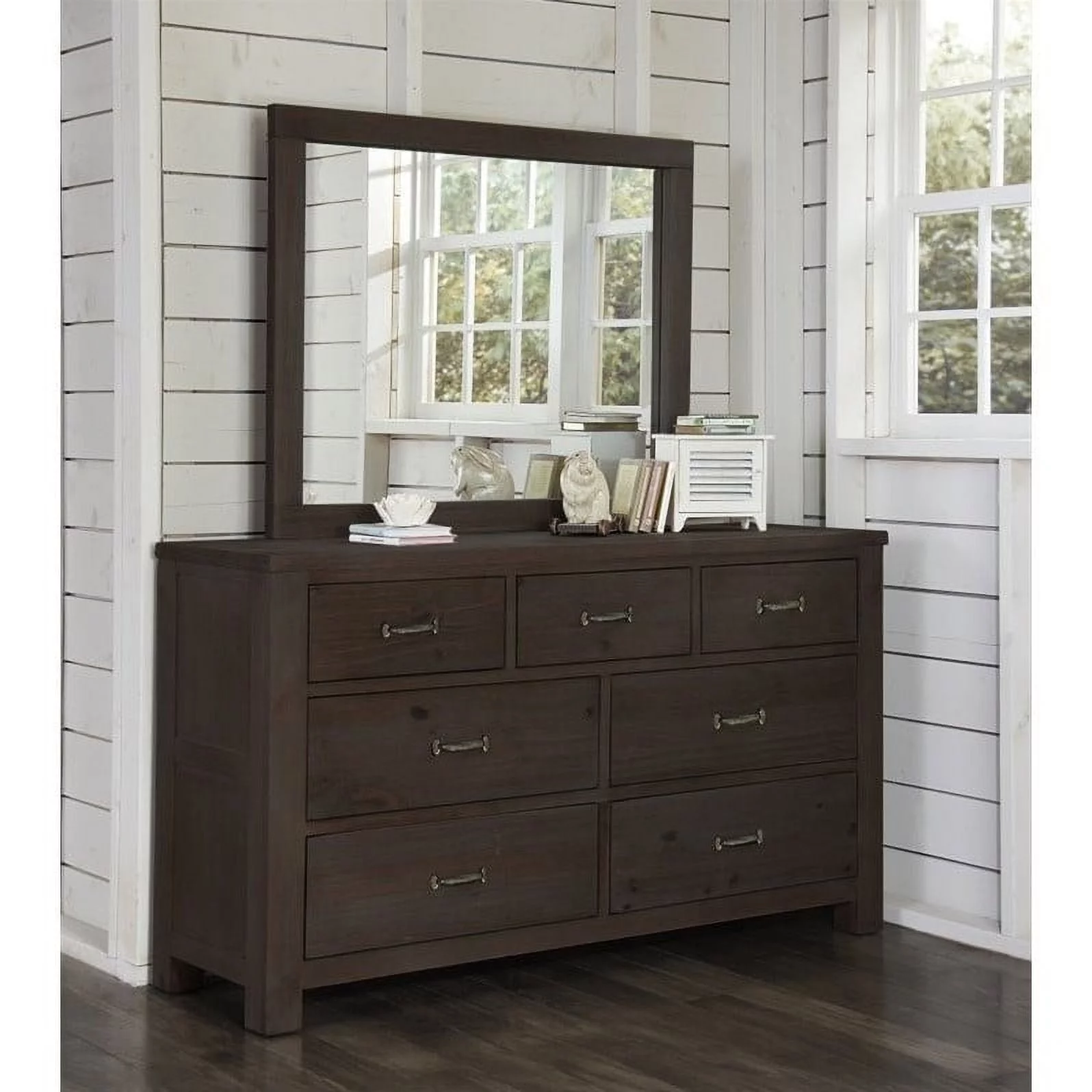 Roseberry Kids 7-Drawer Wood Dresser with Mirror in Espresso