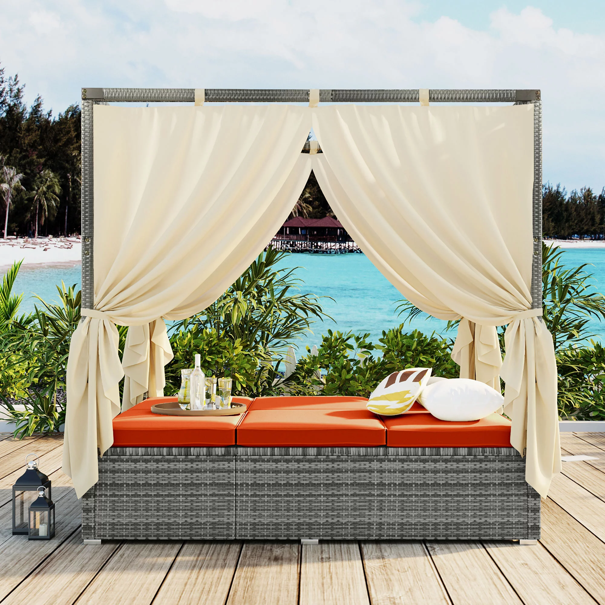 Adjustable Sun Bed With Curtain,High Comfort，With 3 Colors