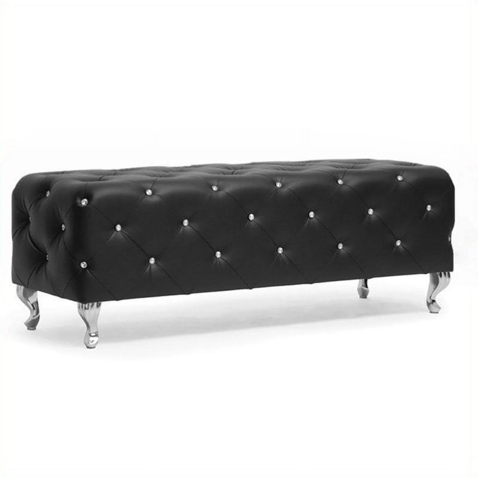 2 Piece Bedroom Set with Tufted Queen Platform Bed and Bench in Black