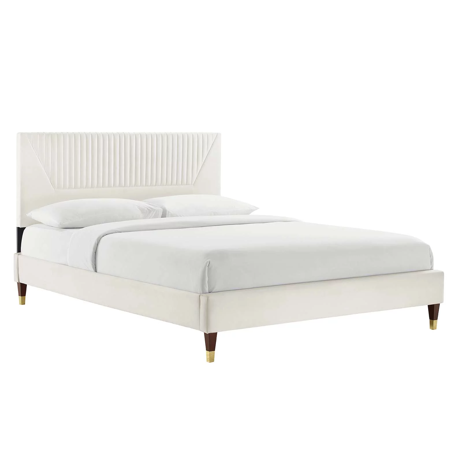 Modway Yasmine Channel Tufted Performance Velvet Queen Platform Bed in White