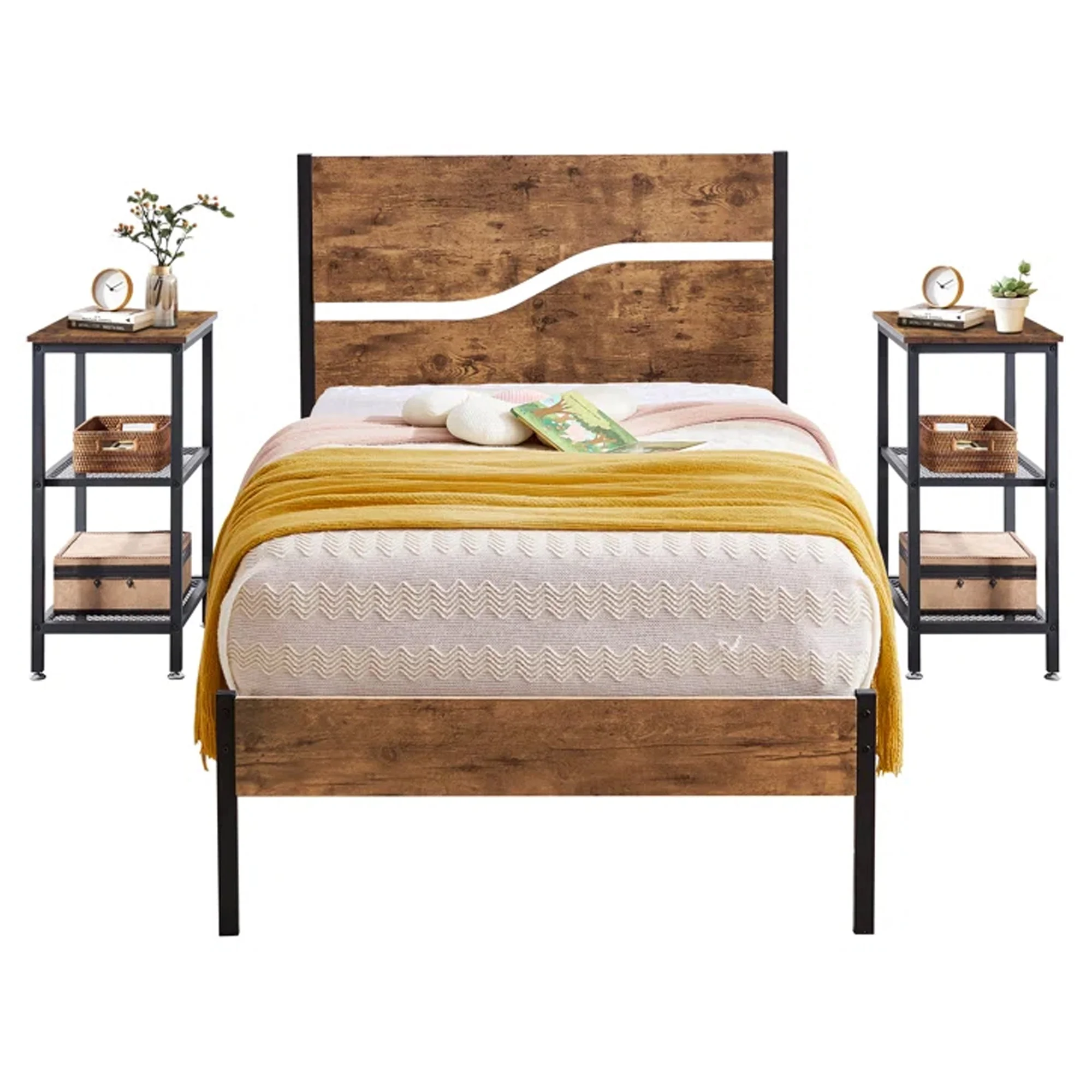 VECELO 3-Piece Bedroom Set with Twin Bed and Nightstand