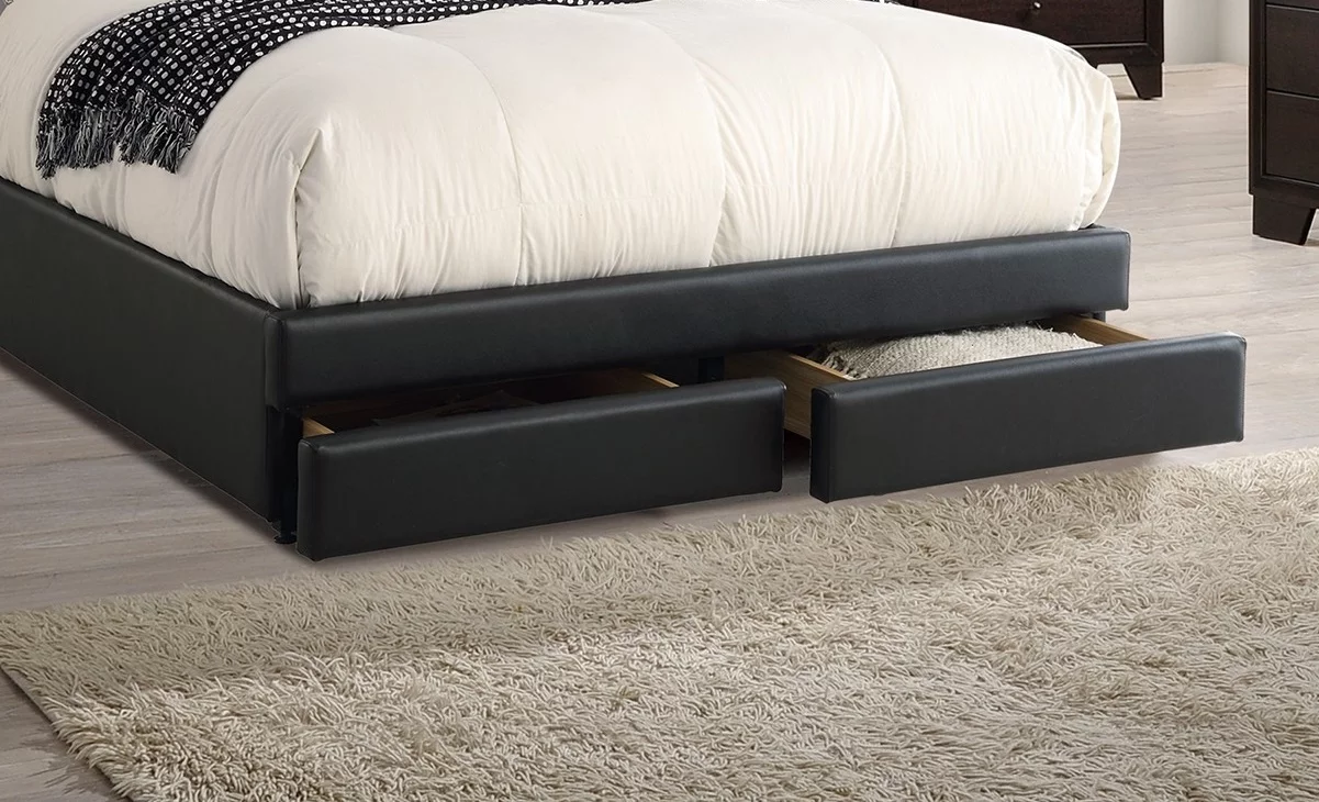 Stylish Modern Black Faux Leather Full Size Bed 1pc Bedframe Bedroom Furniture Storage Footboard Upholstery Headboard