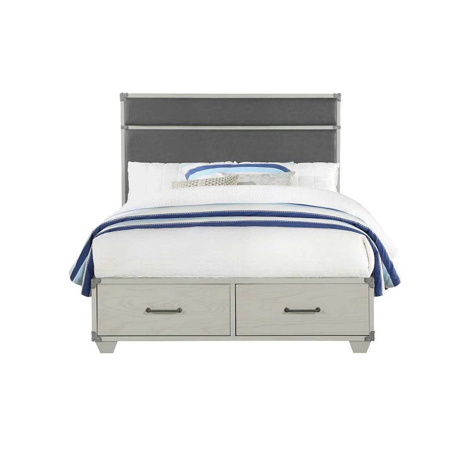 Bowery Hill Modern Full Bed with Storage in Gray Faux Leather& Gray