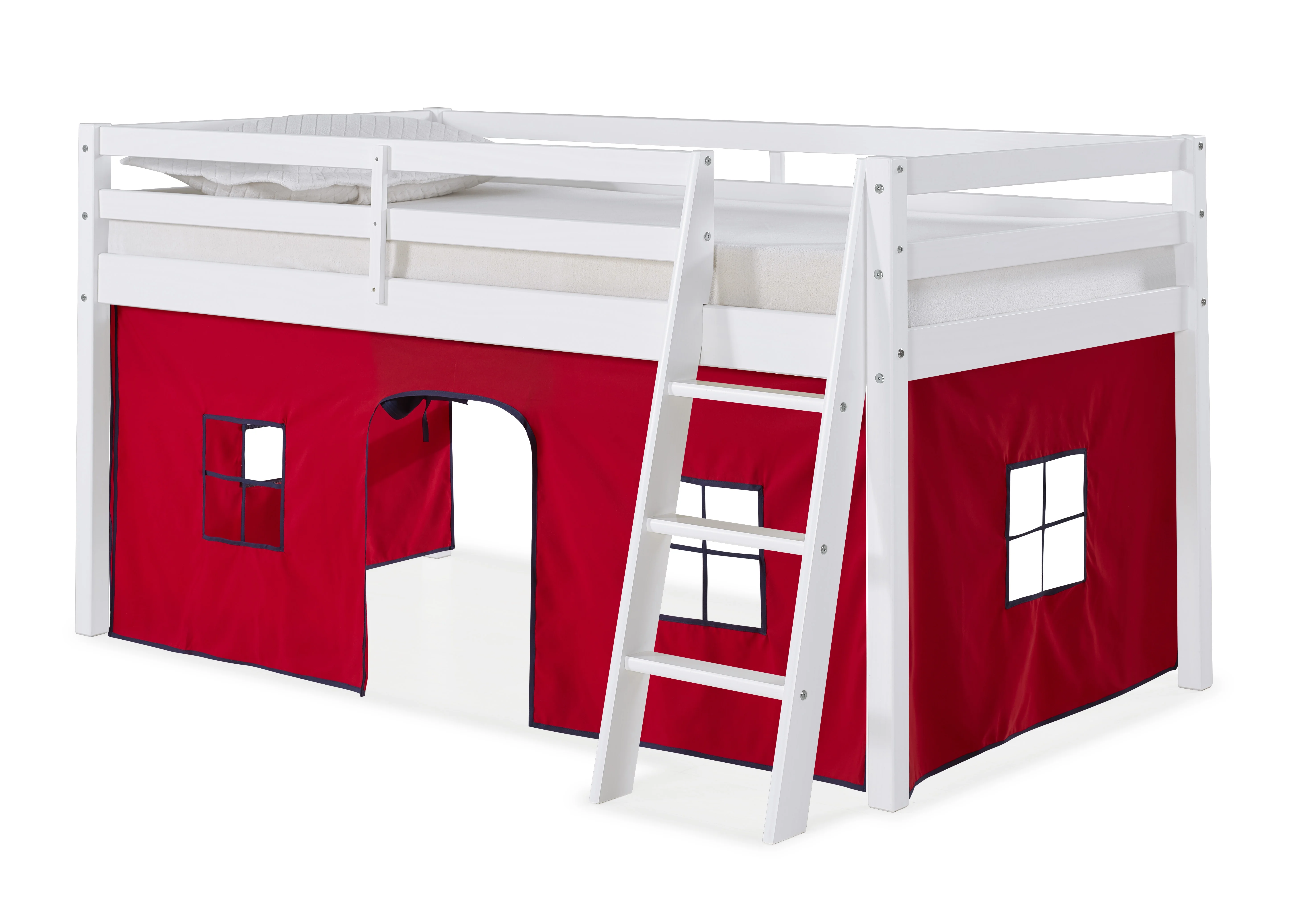 Alaterre Roxy Junior Kids White Loft Bed, Red with Blue Trim Tent