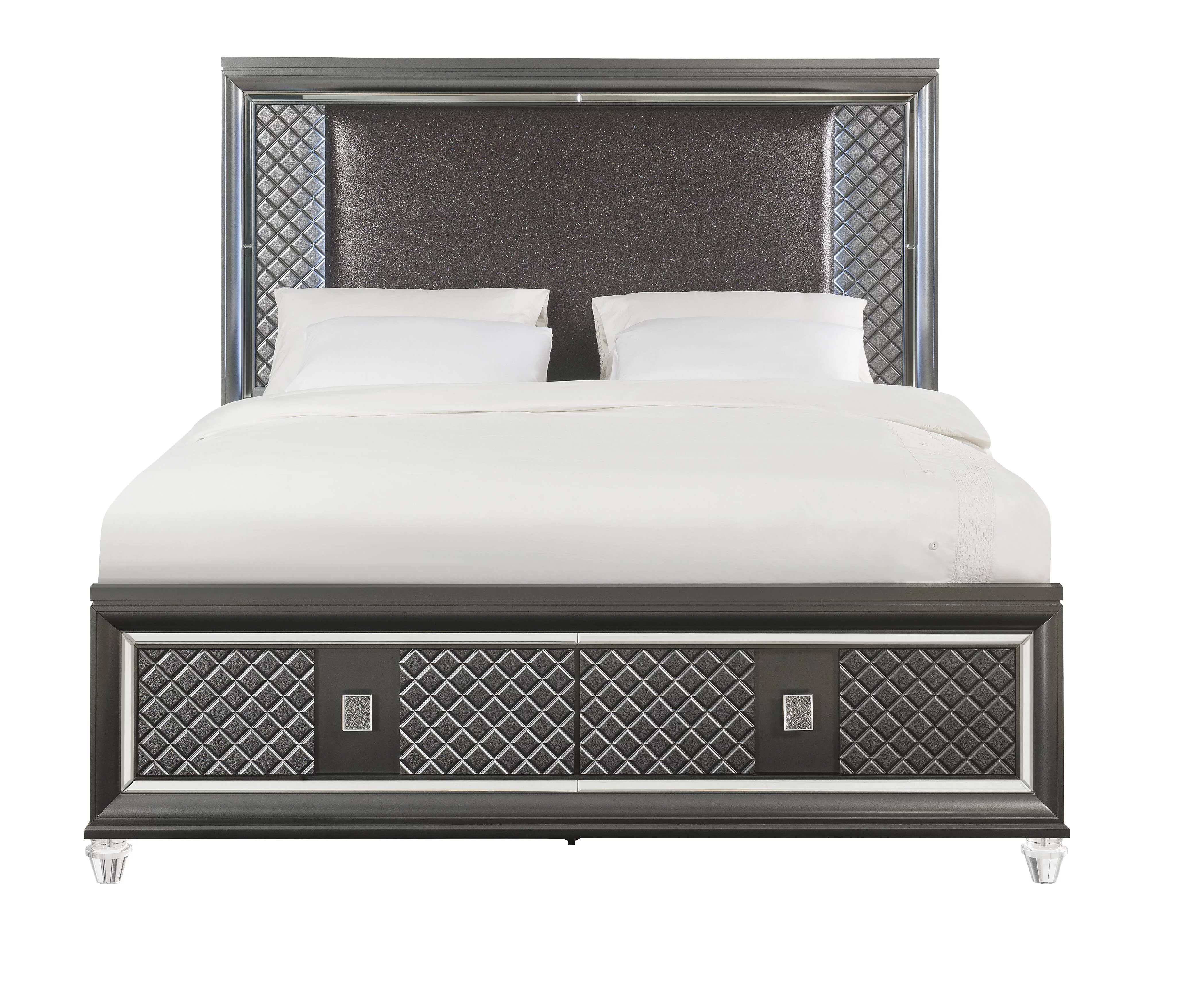 Acme Sawyer Storage Bed (LED) in Fabric & Metallic Gray, Multiple Bedsizes
