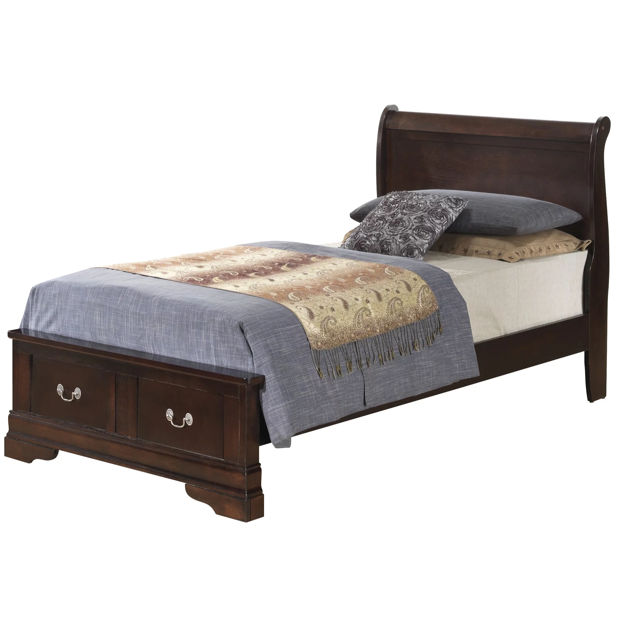 Passion Furniture Louis Philippe Storage Sleigh Bed, Cappuccino - Twin Size