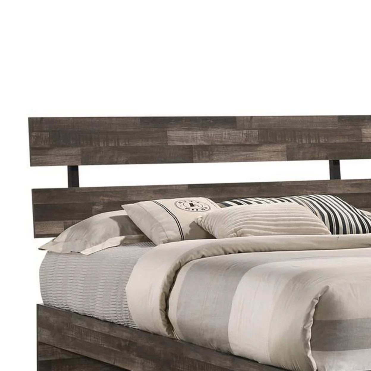 Full Bed with Rustic Heavy Grain Details and Panel Design, Brown- Saltoro Sherpi