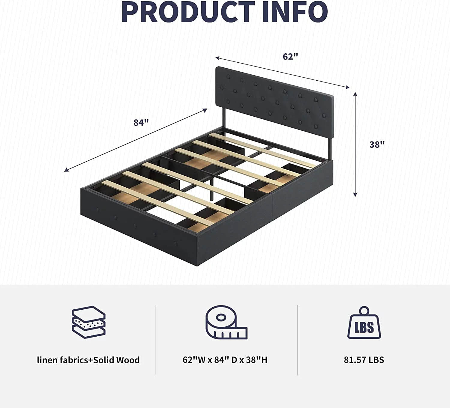 Platform Full Size Bed Frame with 4 Storage Drawers Full Bed Frame with Headboard Diamond Stitched Button Tufted Design Wooden Slats Support No Box Spring Needed Easy Assembly Light Grey