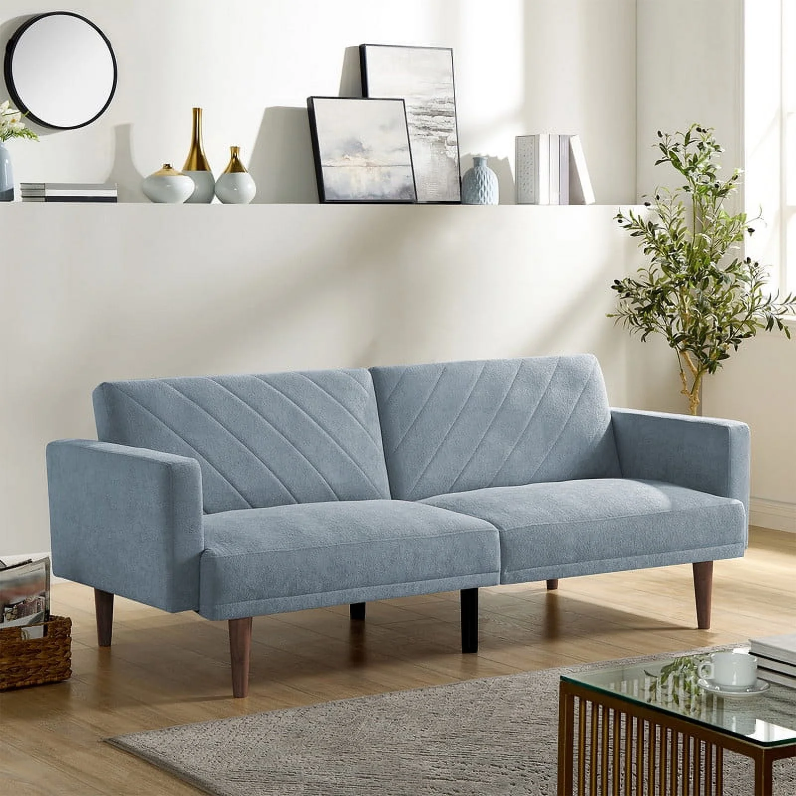 PARKWELL Futon Sofa Bed - Multifunctional Convertible Folding Couch for Apartments - Adjustable Backrest - Blue