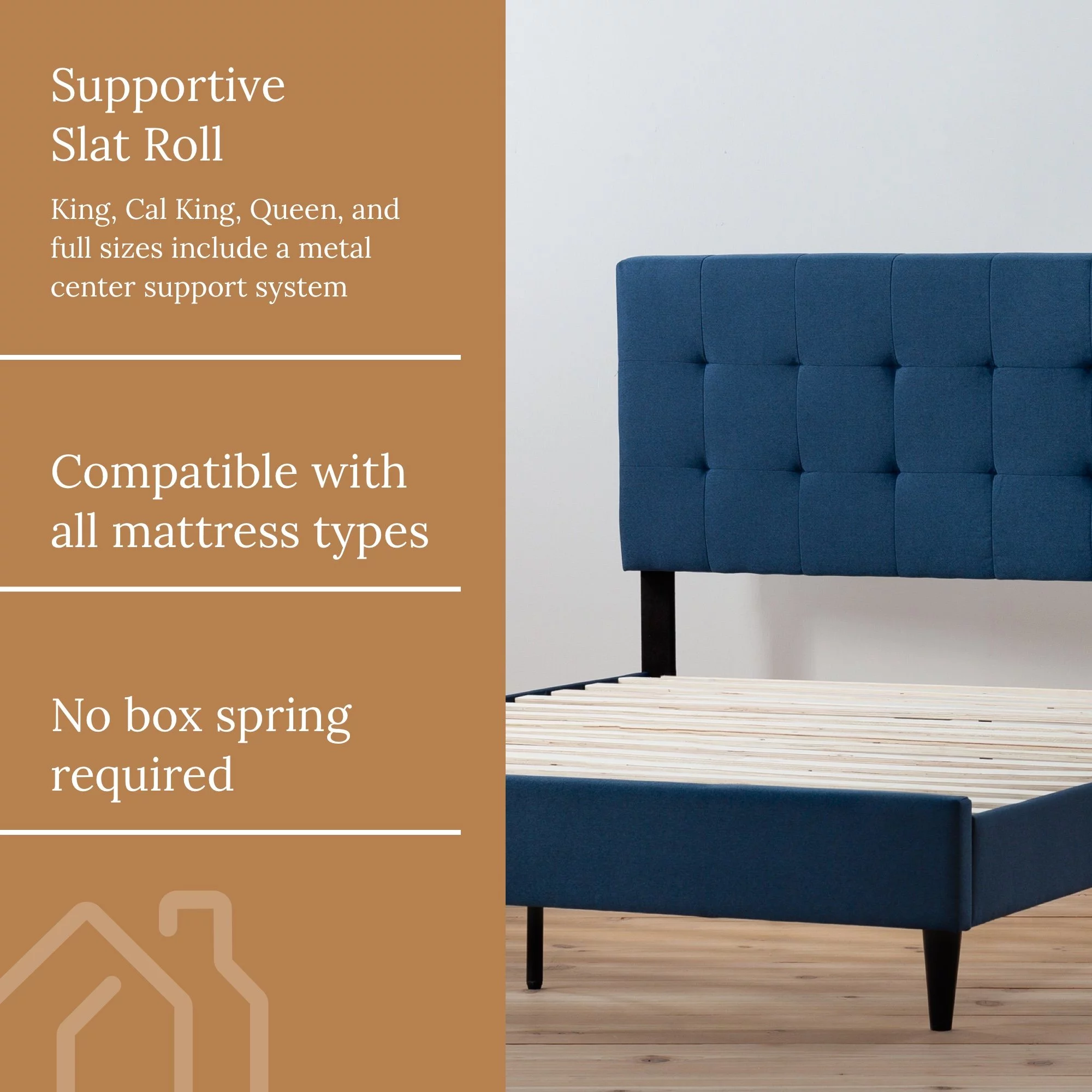 Rest Haven Ells Square Tufted Upholstered Bed, Queen, Navy