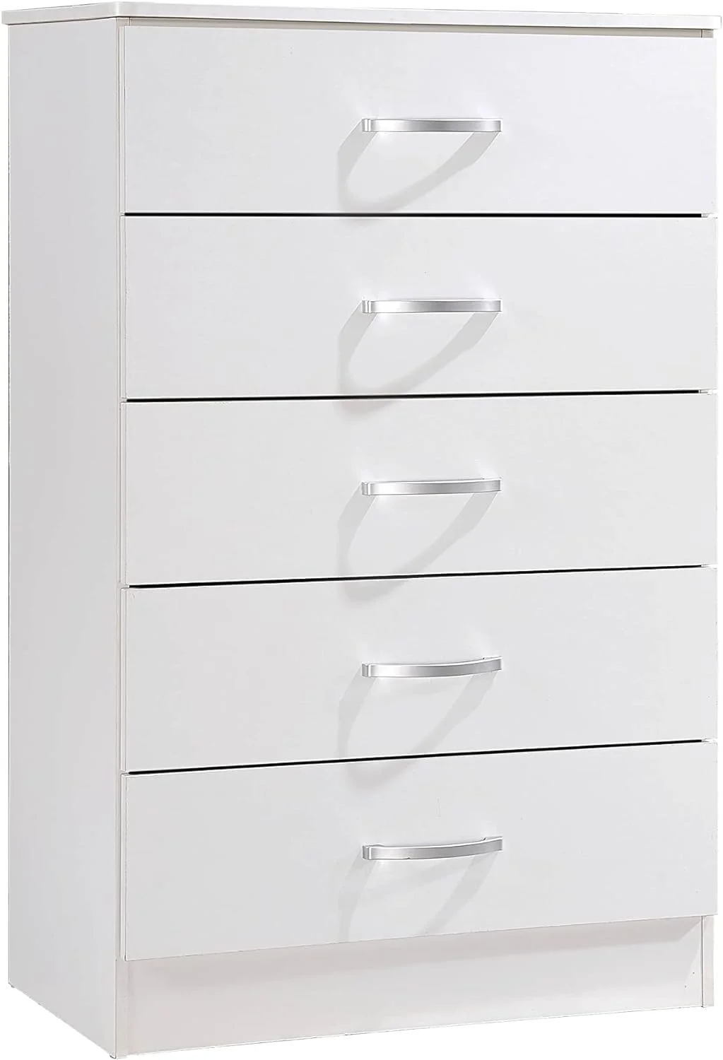 5 Drawer Wood Dresser For Bedroom, Chest Of Drawers With Metal Rails For Support When Storing Clothing, White