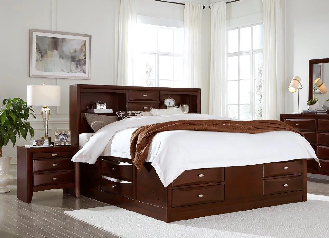 Traditional Storage King Size Bedroom Set 3 Pcs Linda Merlot Global USA